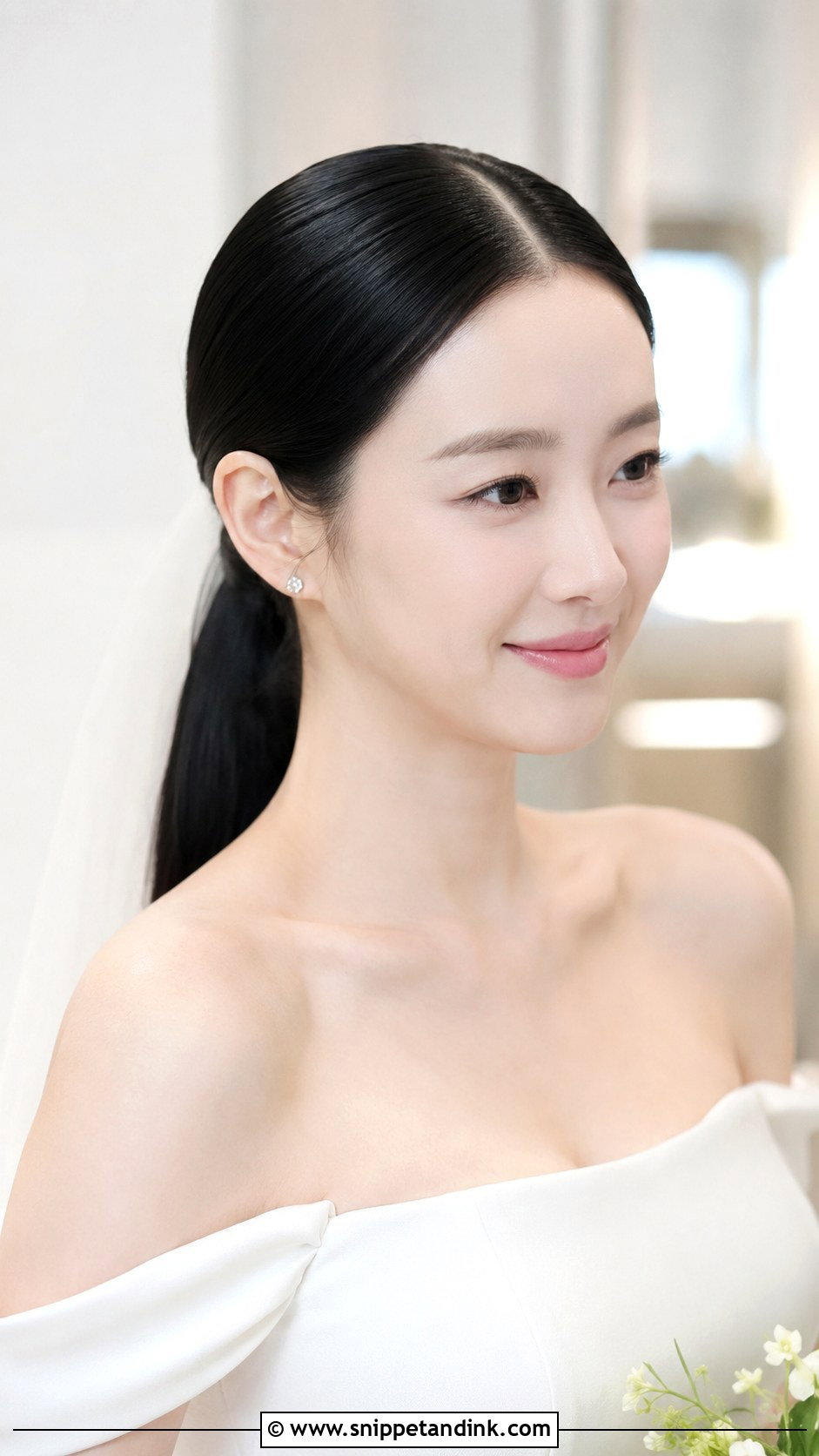 Sleek Ponytail With a Middle Part - Snippet and Ink - 30 Ponytail Wedding Hairstyles