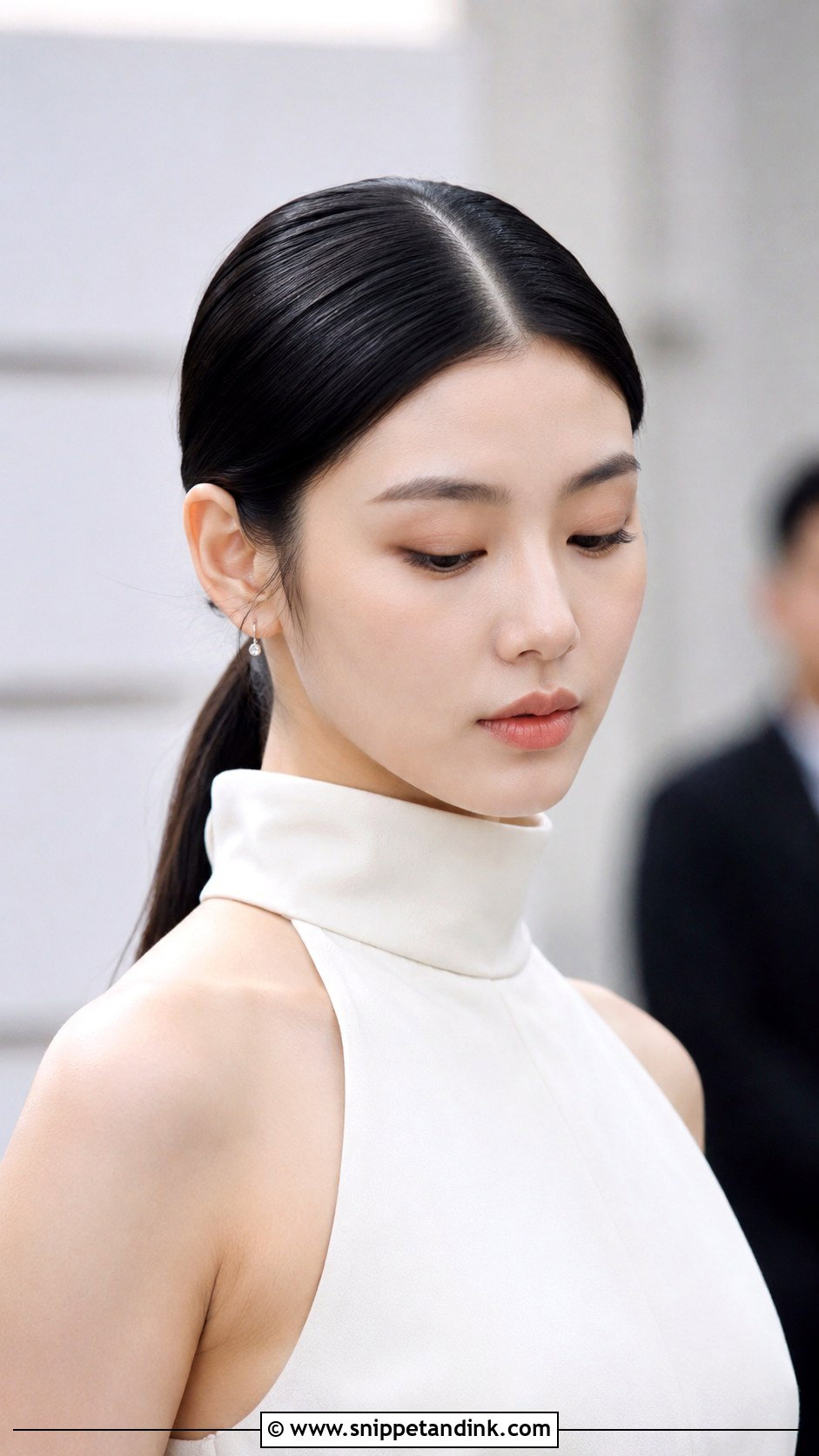 Sleek Ponytail with Center Part - Snippet and Ink - 30 Bridal Ponytail Hairstyles