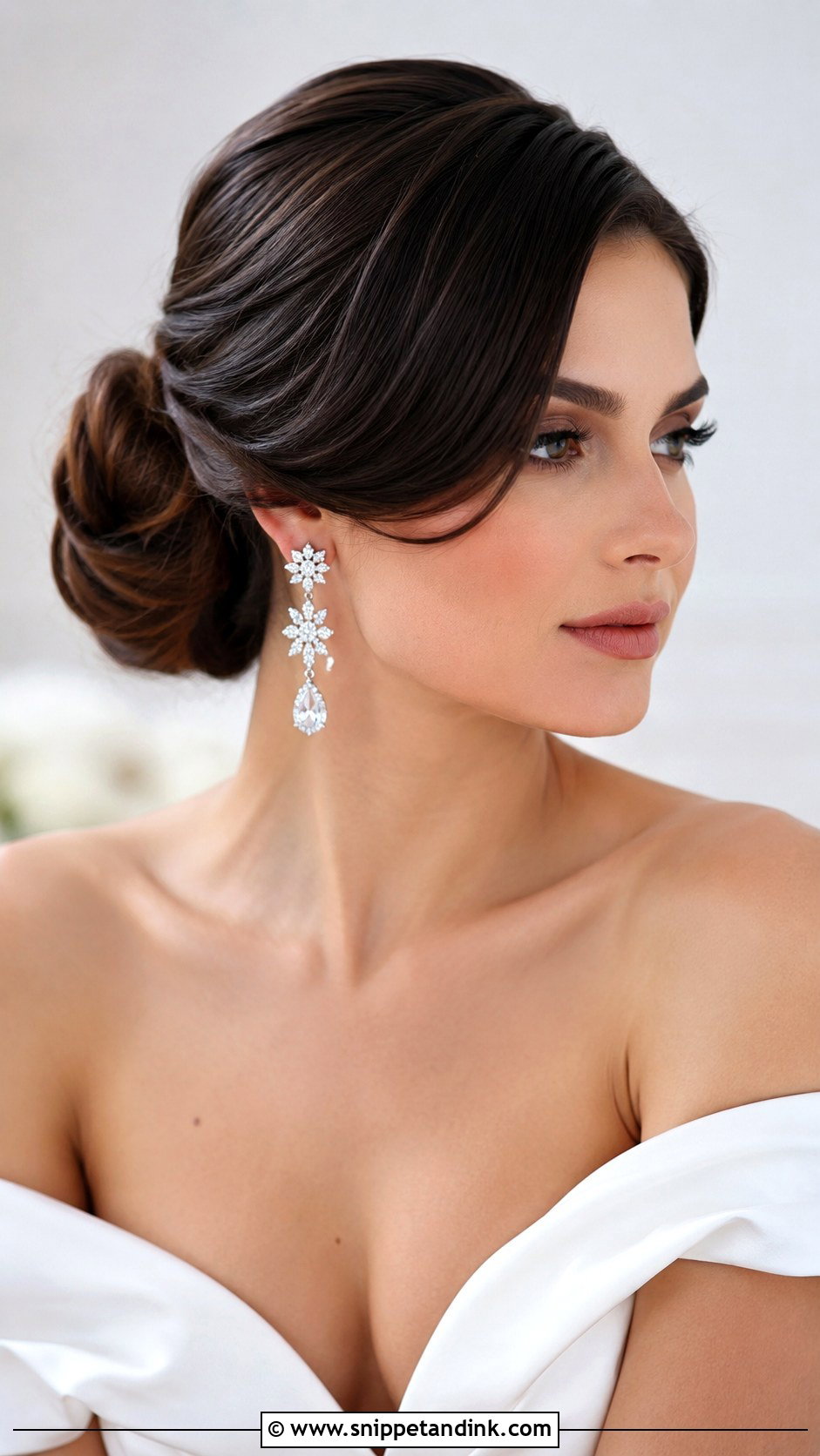 Sleek Side Bun With Statement Earrings - Snippet and Ink - 20 Side Bun Hairstyles Wedding