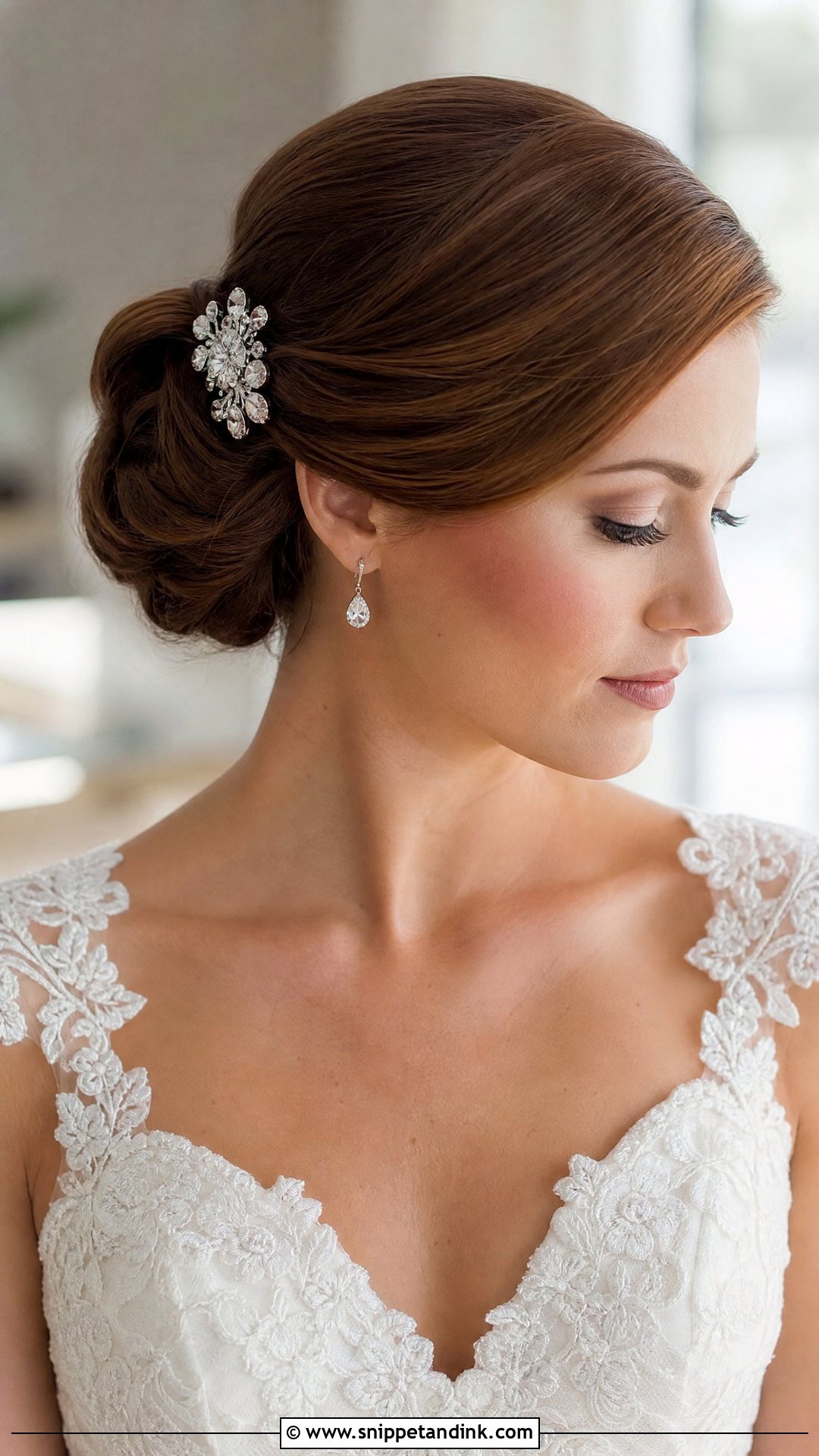 Sleek Side Part Bridal Bun - Snippet and Ink - 20 Sleek Bun Bridal Hair Ideas