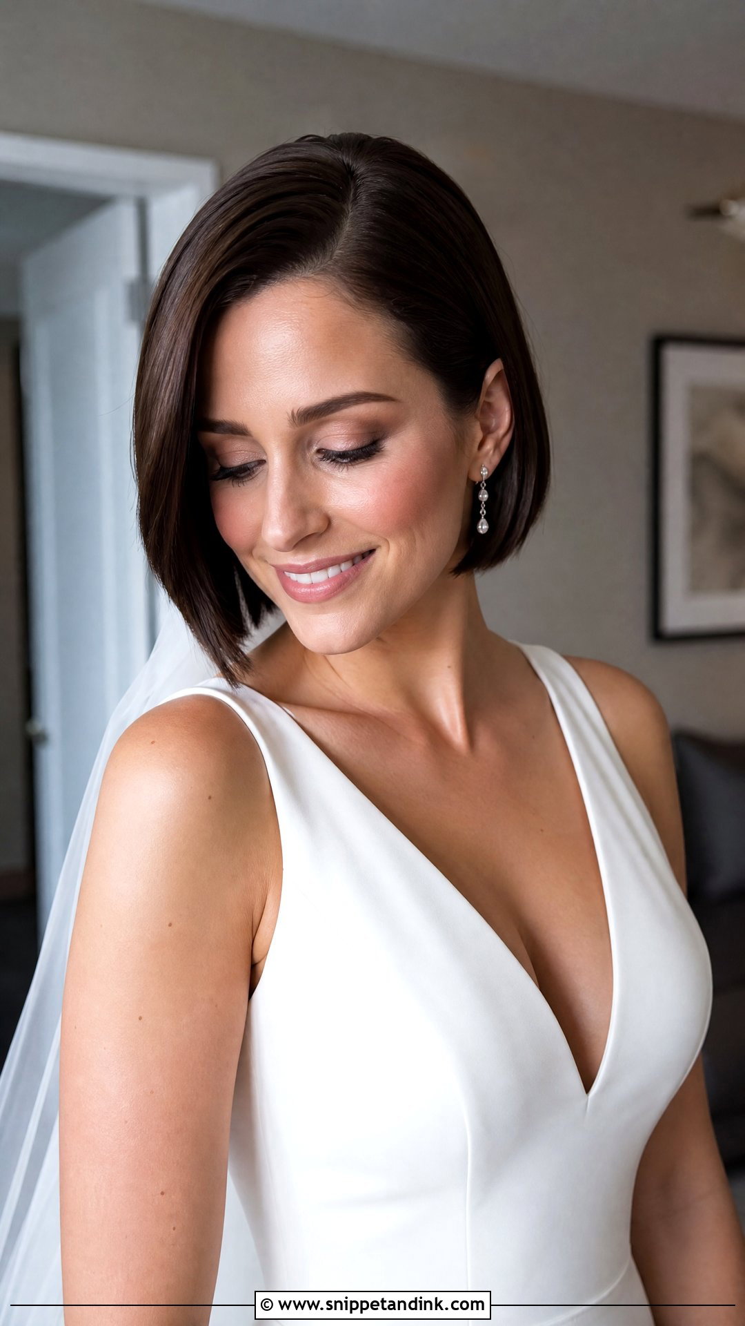 Sleek Side Parted Bob for Bride - Snippet and Ink - 20 Short Hairstyle for Bride Ideas