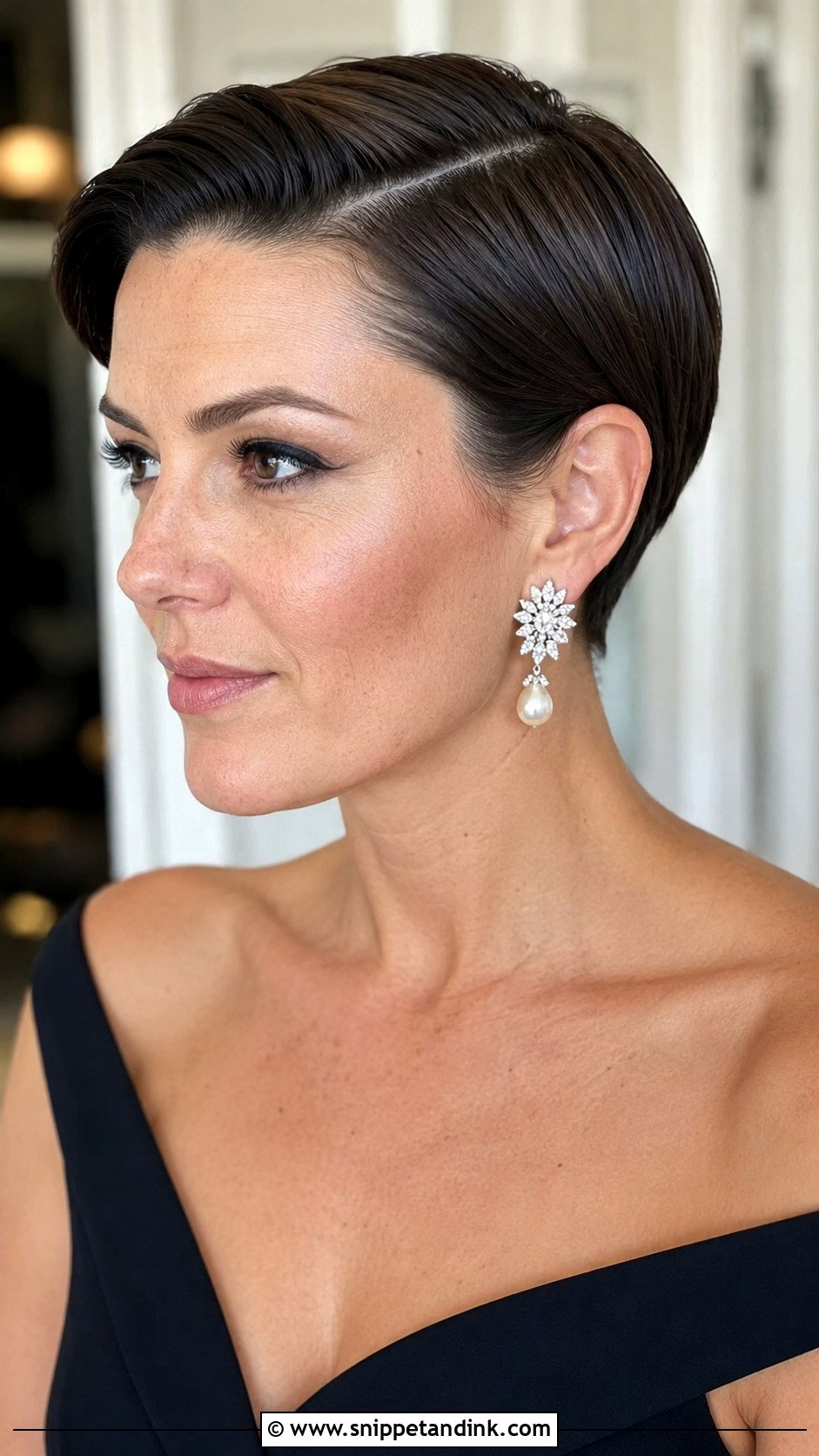 Sleek Side Parted Pixie - Snippet and Ink - 25 Short Hair Wedding Guest Ideas