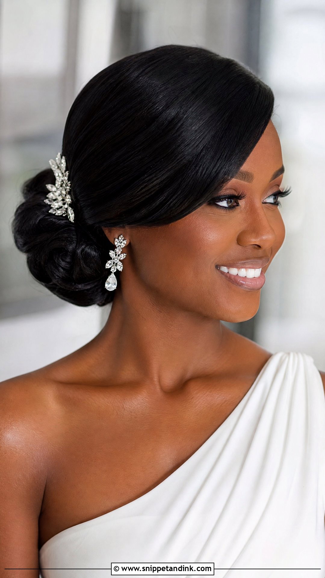 Sleek Side Swept Updo - Snippet and Ink - 30 Black Bridal Hairstyles
