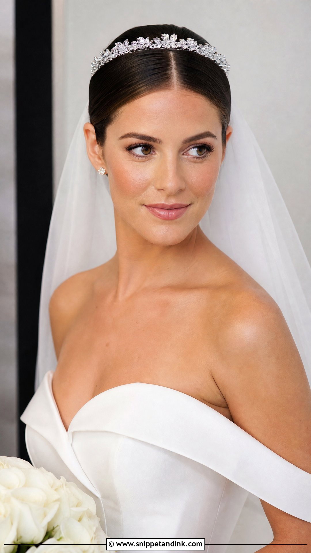 Sleek Slicked Back Look With Tiara - Snippet and Ink - 20 Wedding Hairstyles with Tiara
