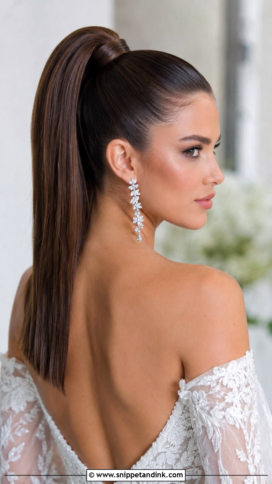 Sleek Snatched Ponytail Wedding Hairstyle - Snippet and Ink - 30 Elegant Ponytail Wedding Hairstyles