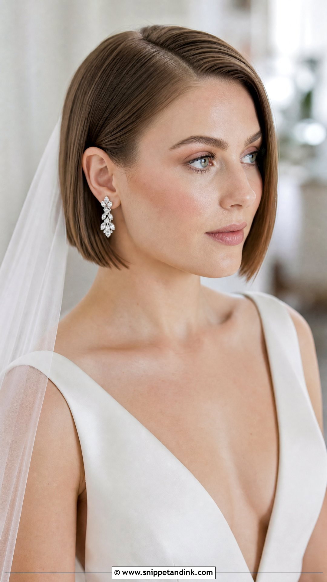 Sleek Straight Bob Wedding Hairstyle - Snippet and Ink - 20 Straight Hair Bridal Hairstyles