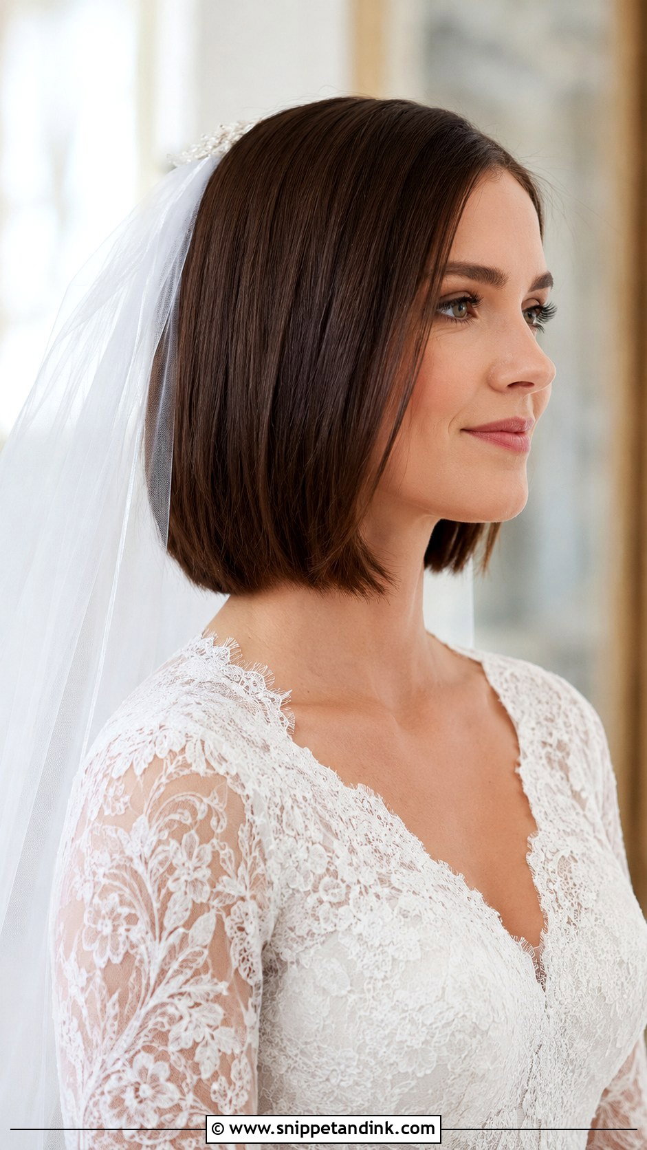 Sleek Straight Bob With Veil - Snippet and Ink - 20 Short Bob Wedding Hair Ideas