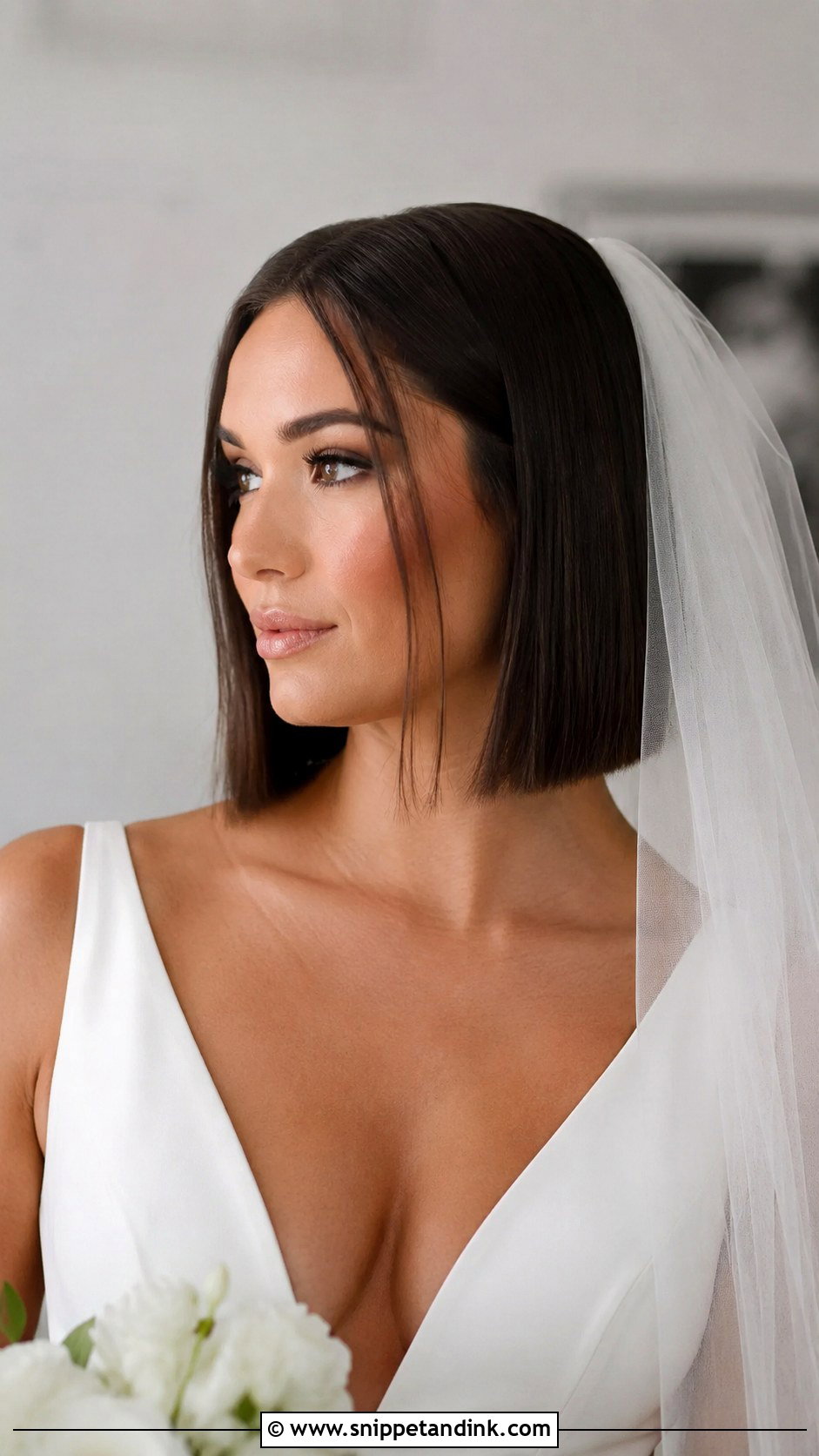 Sleek Straight Bob With Veil - Snippet and Ink - 25 Bridal Hairstyles for Short Hair