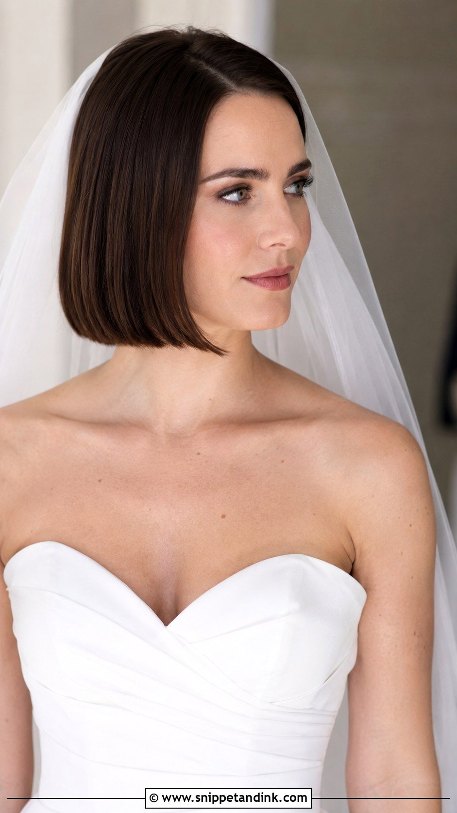 Sleek Straight Bob With Veil - Snippet and Ink - 25 Short Bob Wedding Hairstyles
