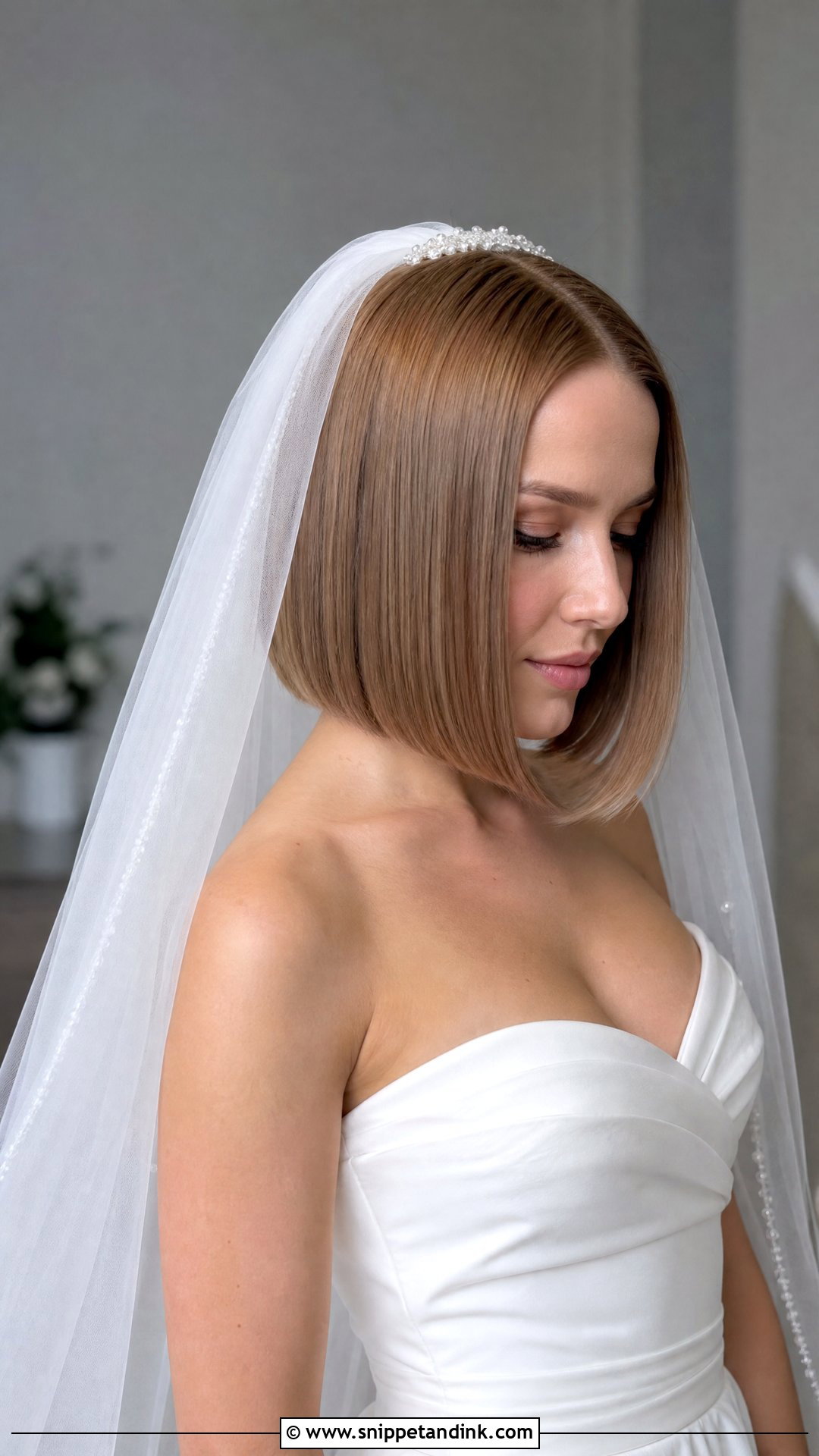 Sleek Straight Bob With Veil - Snippet and Ink - 20 Bob Hairstyle Wedding Ideas