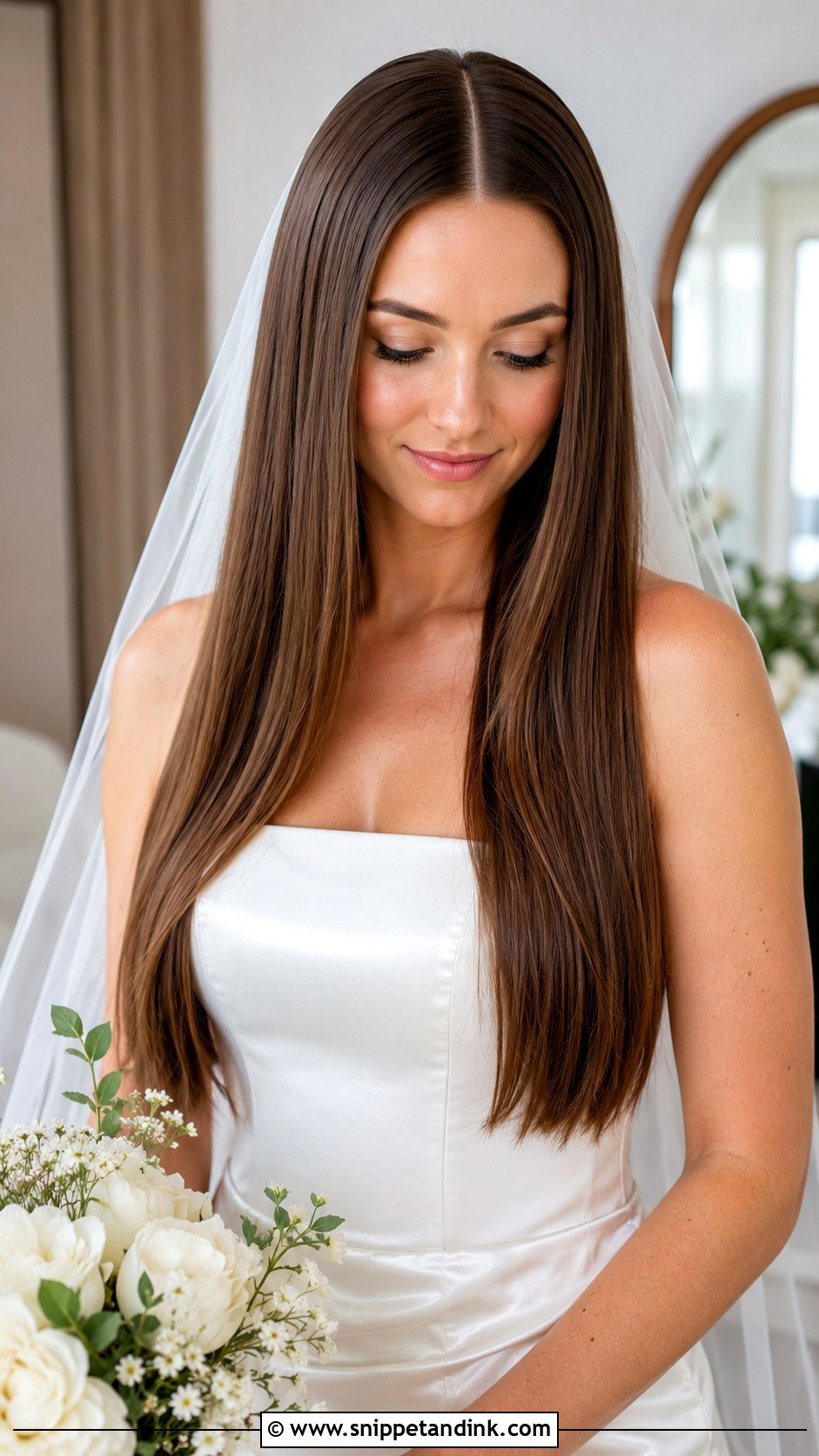 Sleek Straight Bridal Hair - Snippet and Ink - 20 Simple Bridal Hair Down Ideas