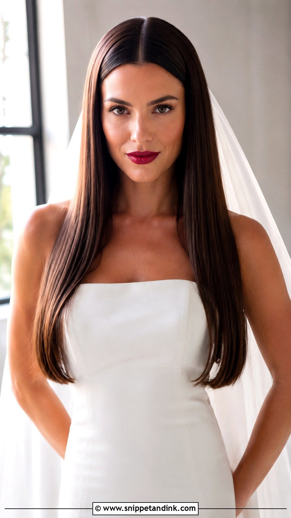 Sleek Straight Bridal Hair Down - Snippet and Ink - 25 Long Bridal Hair Down Ideas
