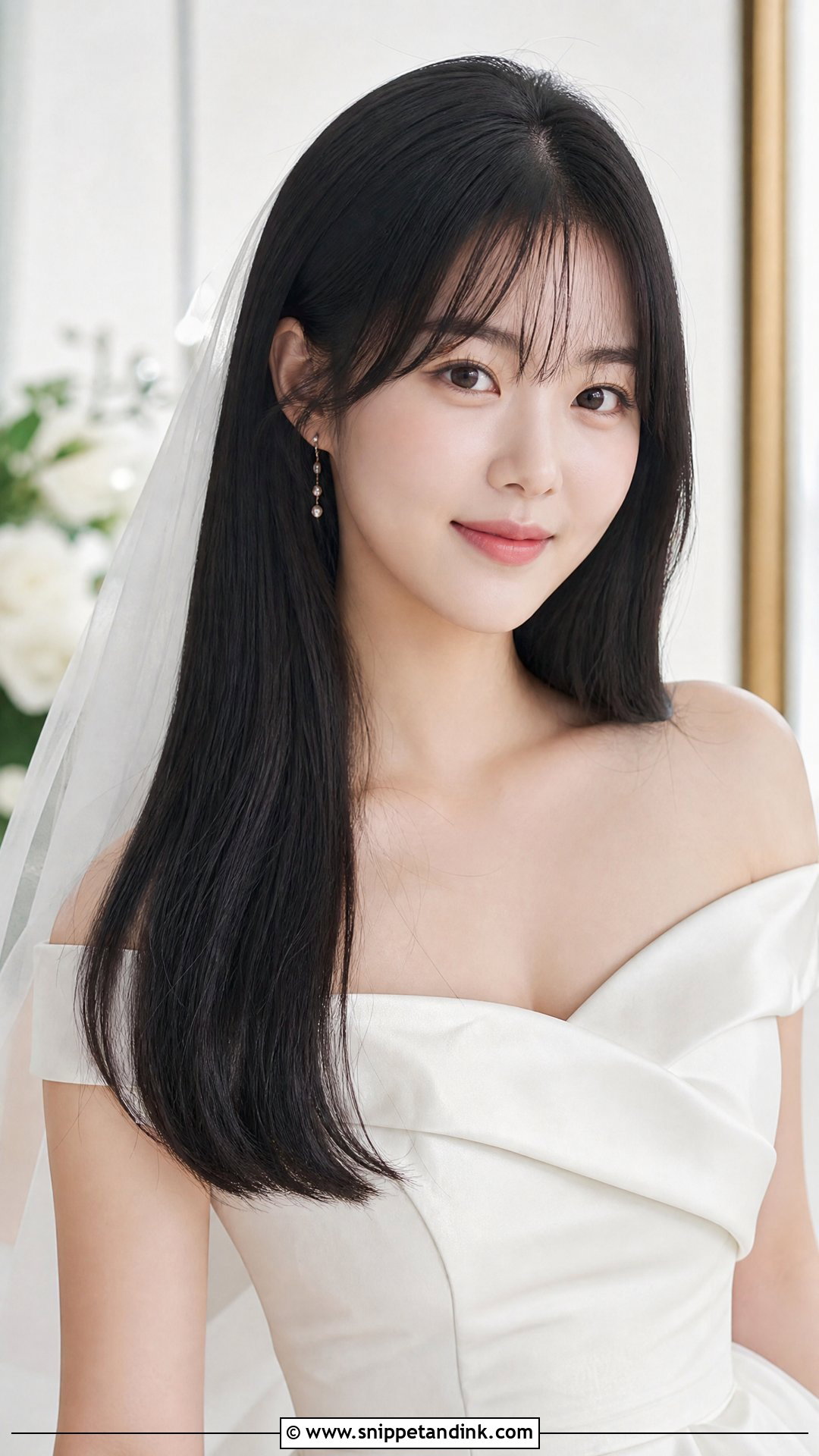 Sleek Straight Bridal Hair with Curtain Bangs - Snippet and Ink - 20 Wedding Hairstyles with Curtain Bangs