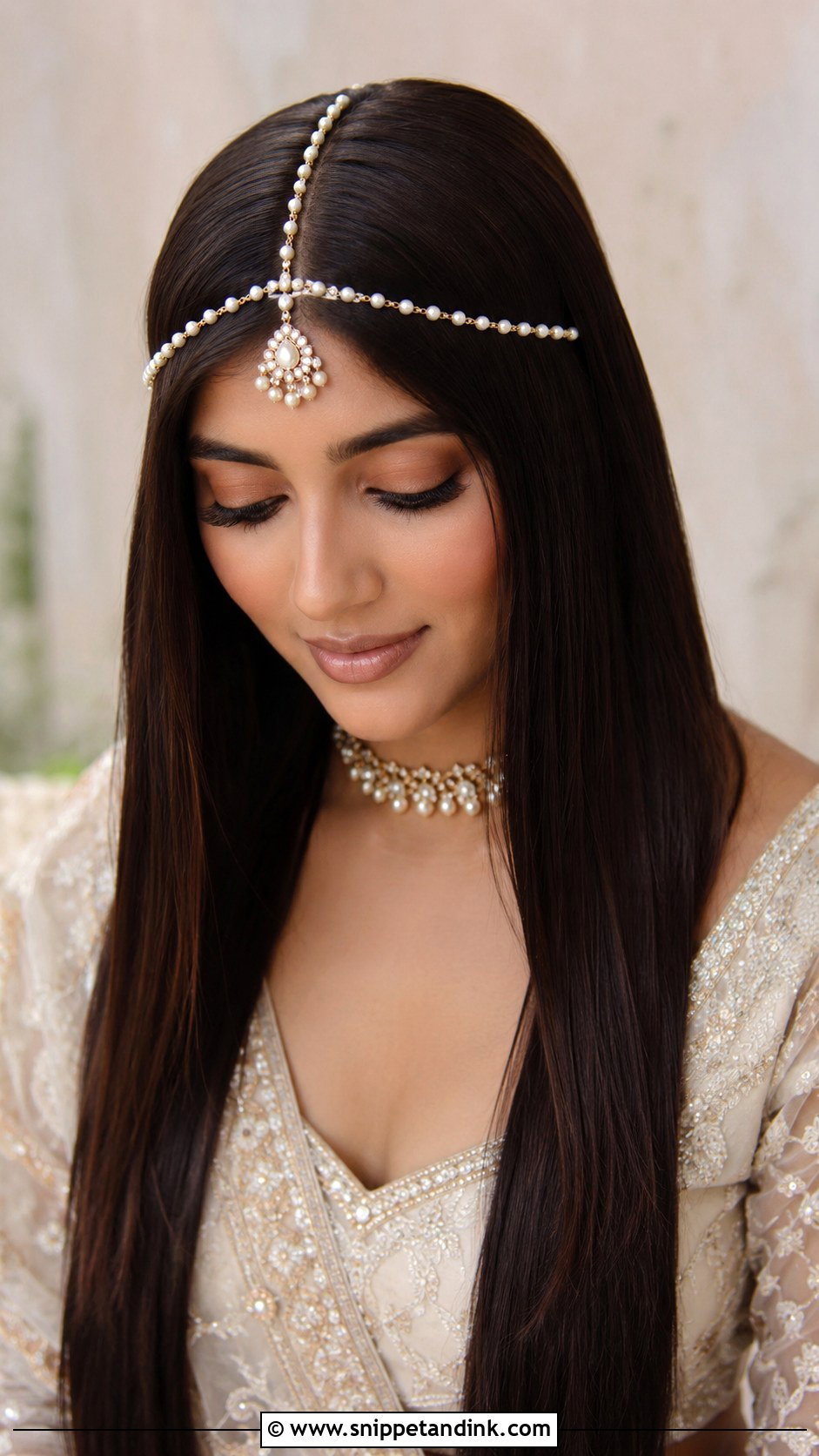 Sleek Straight Bridal Mathapatti Hair - Snippet and Ink - 20 Bridal Mathapatti Hairstyles