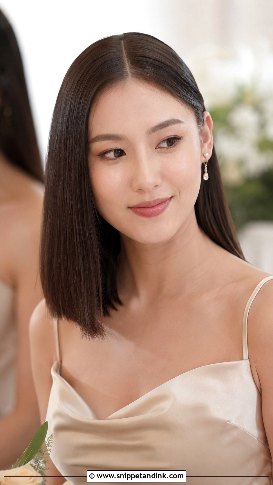 Sleek Straight Bridesmaid Hairstyle For Medium Hair - Snippet and Ink - 30 Bridesmaid Hairstyles Medium Length