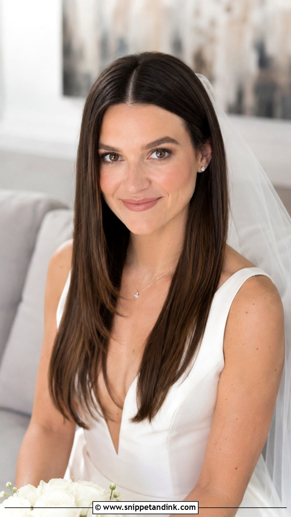 Sleek Straight Brown Bridal Hair - Snippet and Ink - 20 Brown Bridal Hair Ideas