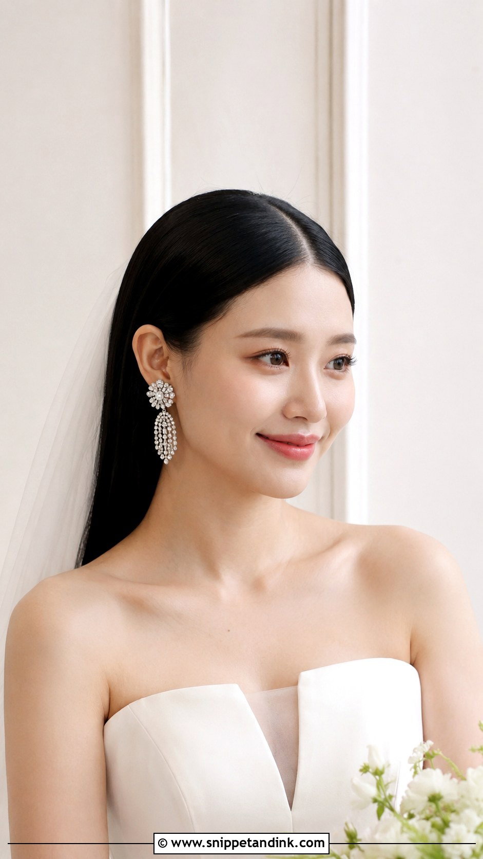 Sleek Straight Hair Bridal Hairstyle - Snippet and Ink - 20 Trending Bridal Hairstyles