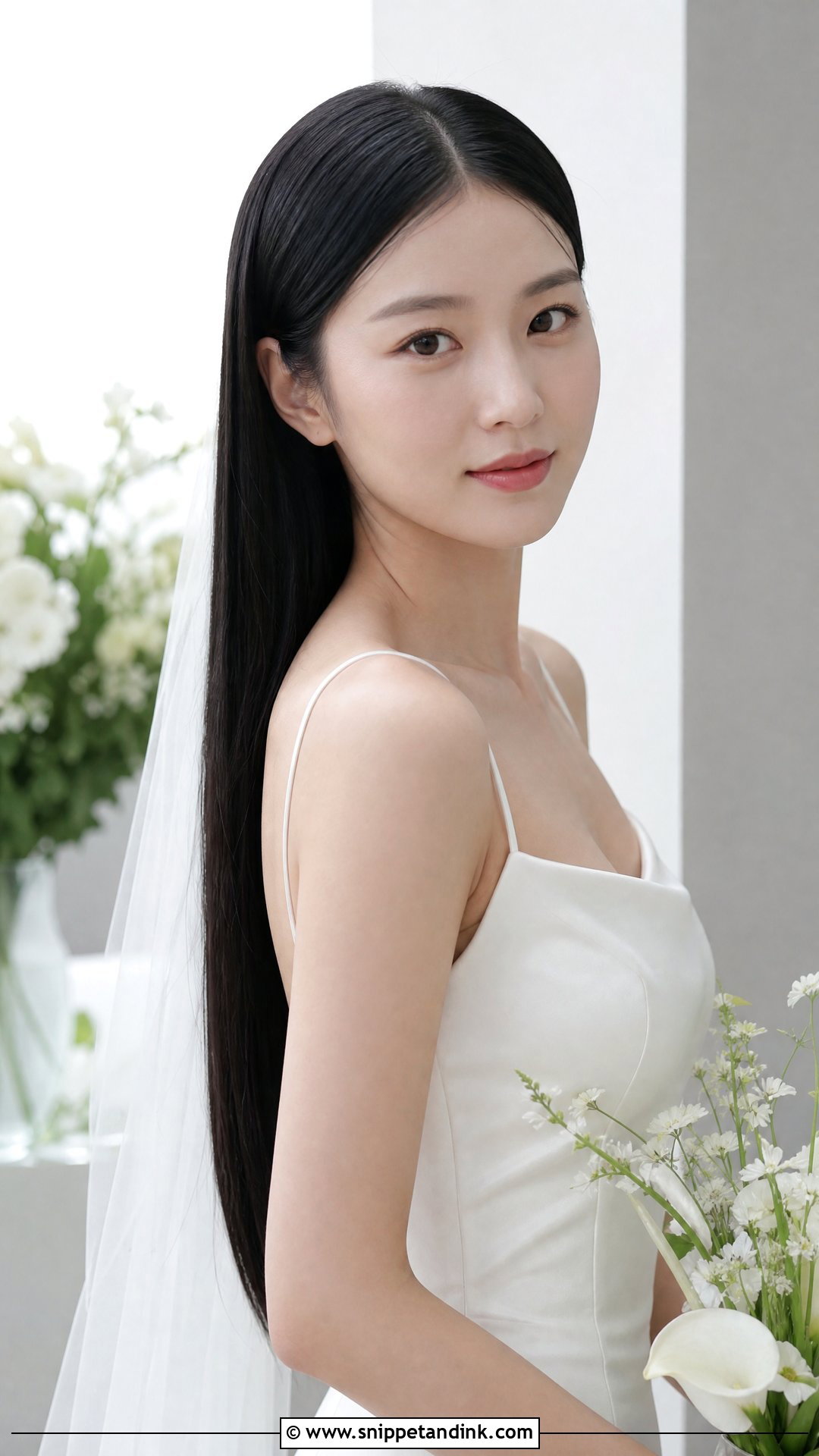 Sleek Straight Hair Down - Snippet and Ink - 20 Bride Hairstyles Front View