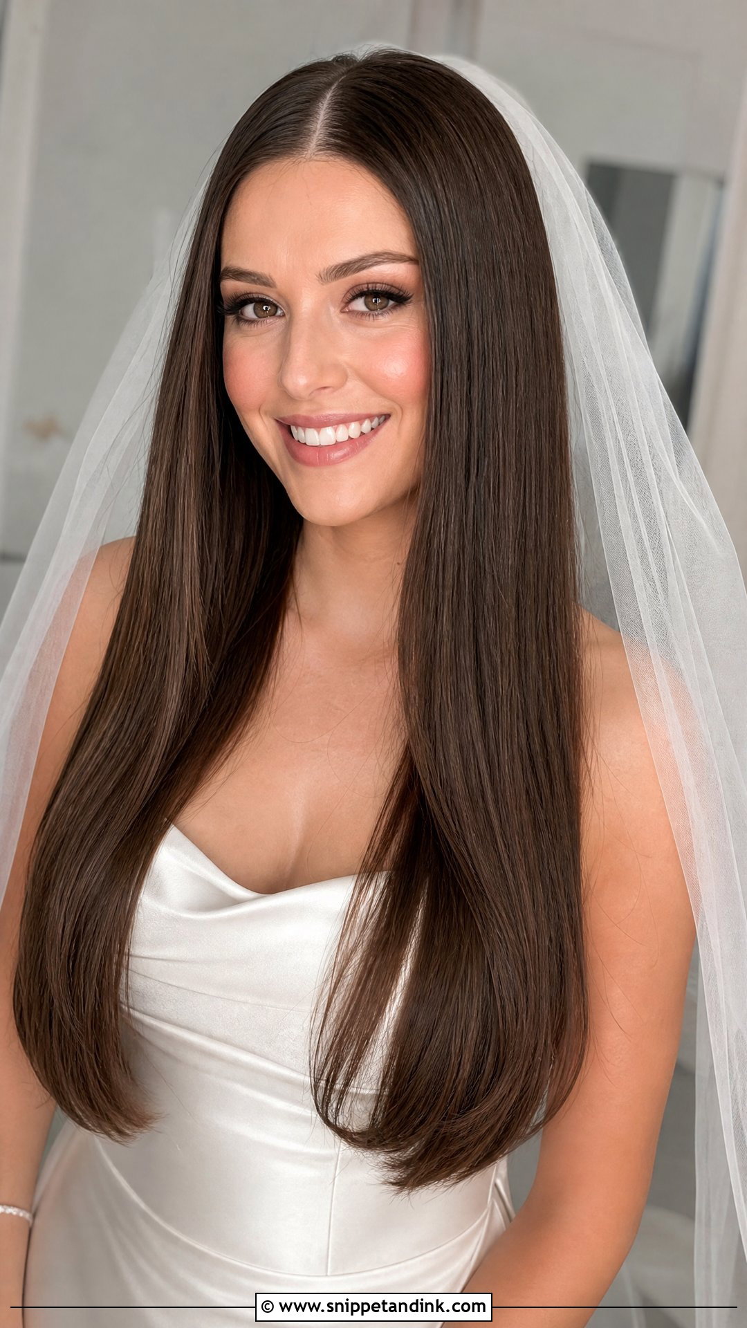 Sleek Straight Hair Down With Middle Part - Snippet and Ink - 20 Sleek Straight Wedding Hair Ideas