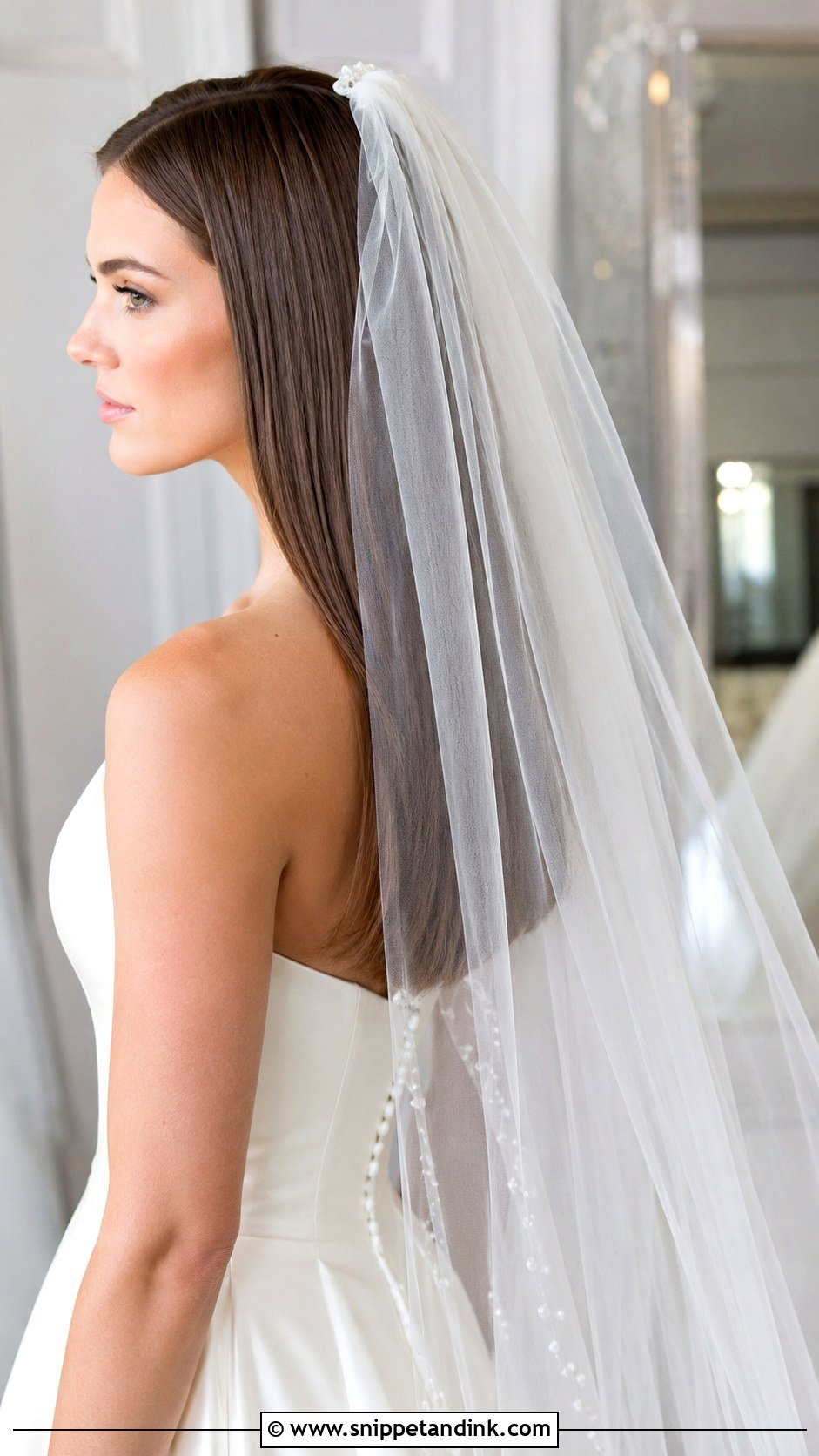 Sleek Straight Hair Down With Veil - Snippet and Ink - 25 Wedding Hairstyles Straight Hair