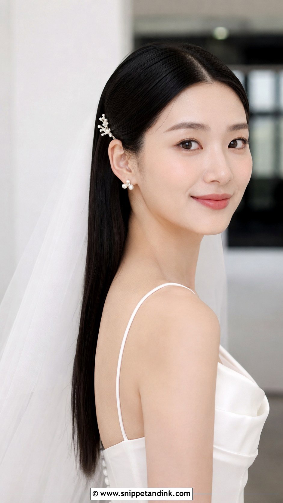 Sleek Straight Hair Wedding Look - Snippet and Ink - 30 Bride Wedding Hair Styles