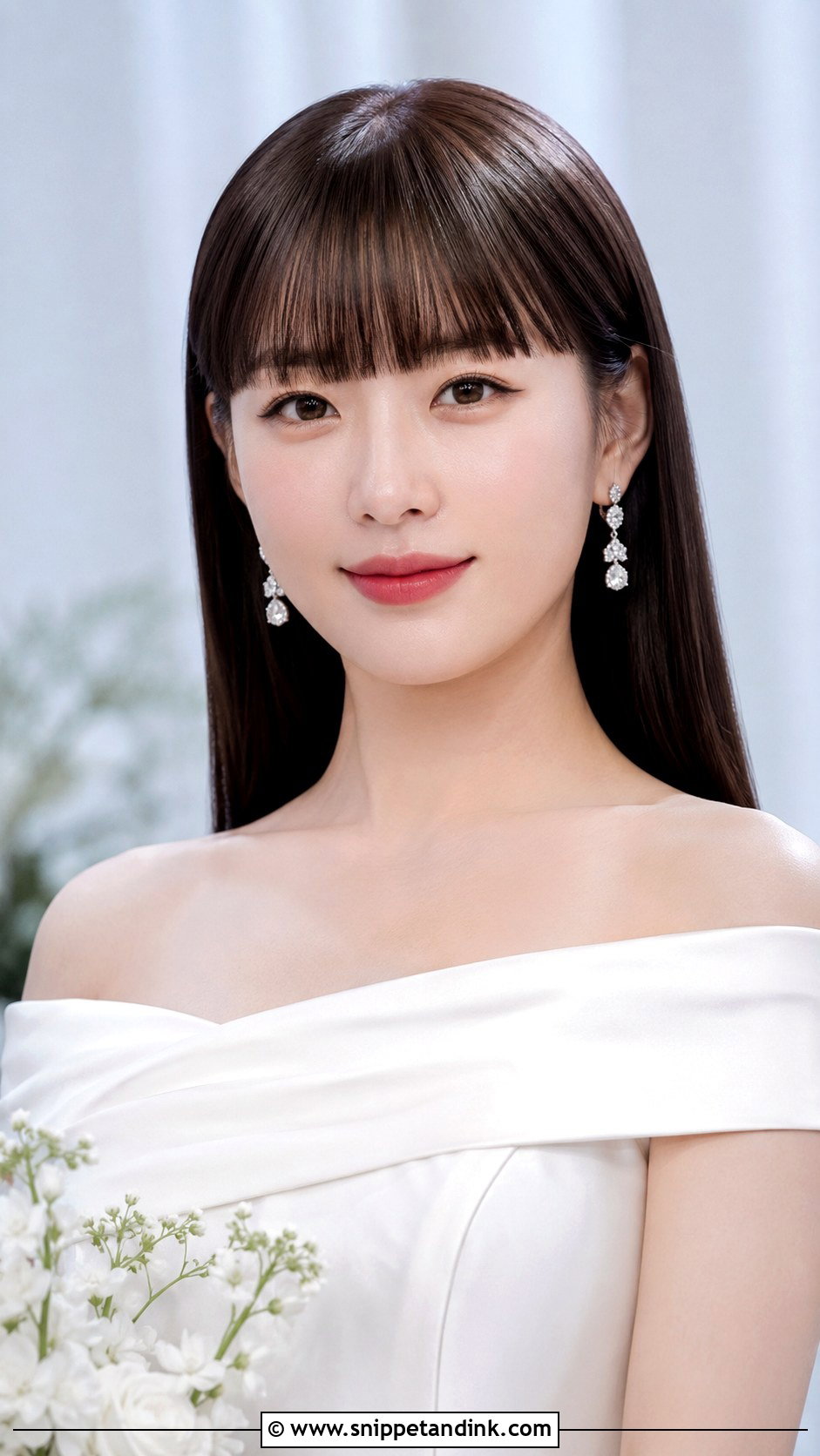 Sleek Straight Hair With Blunt Bangs - Snippet and Ink - 20 Hairstyles with Bangs for Wedding