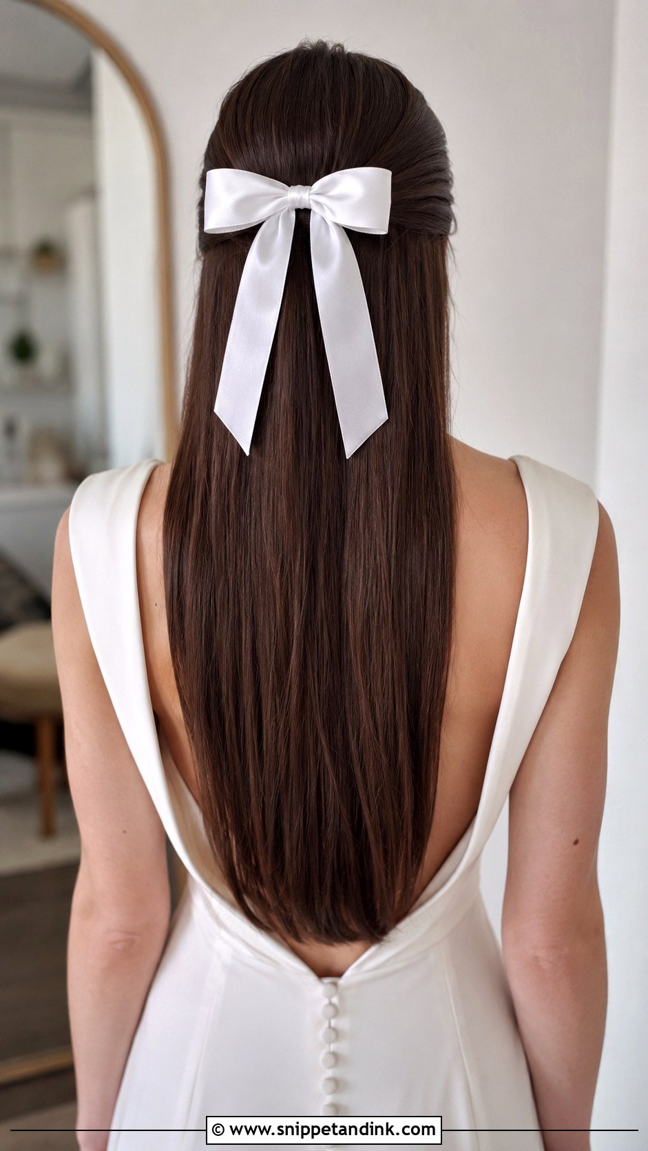 Sleek Straight Hair With Bow - Snippet and Ink - 20 Bridal Hair Bow Ideas