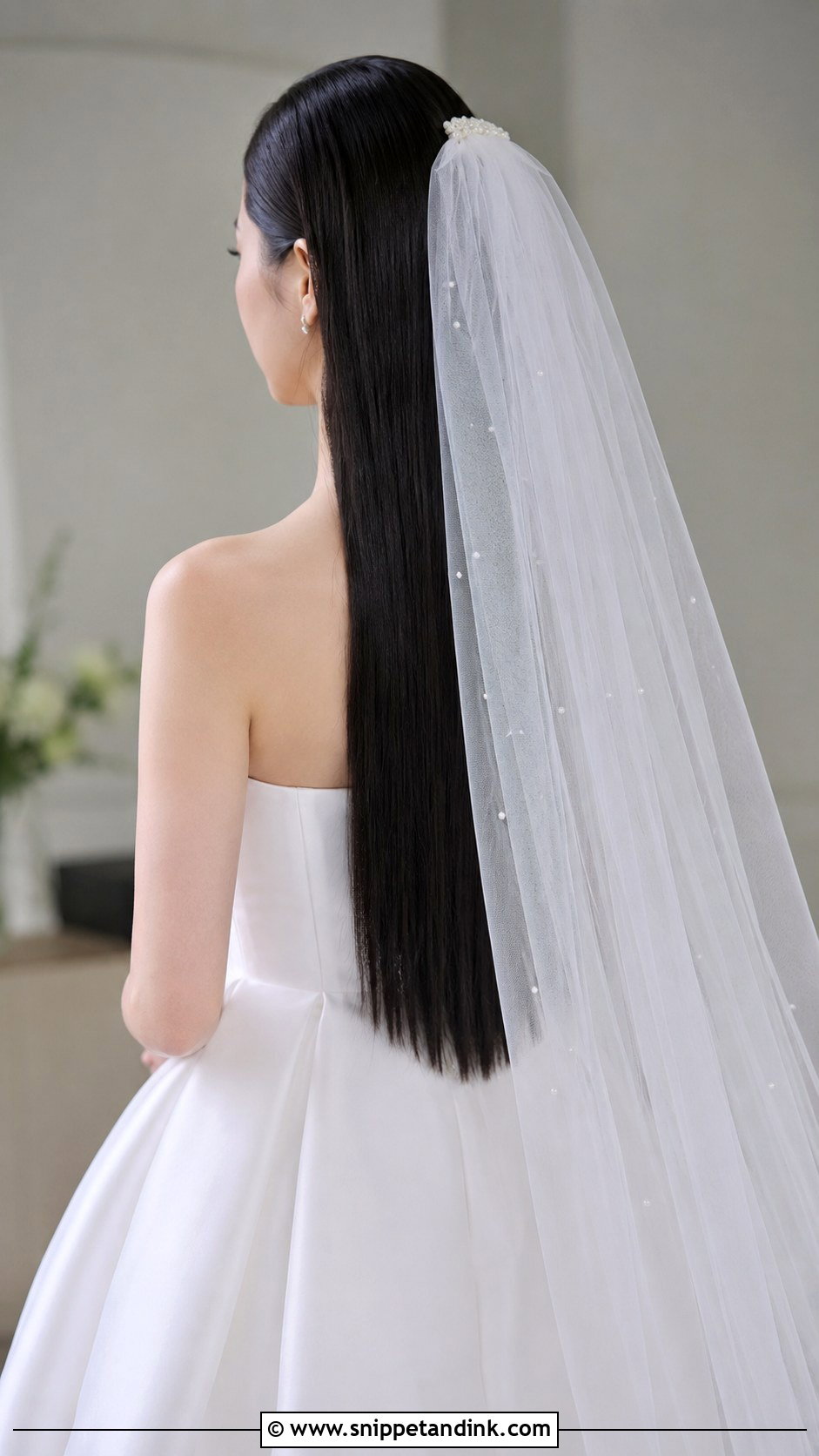 Sleek Straight Hair With Cathedral Veil - Snippet and Ink - 25 Cathedral Veil Hairstyle Ideas