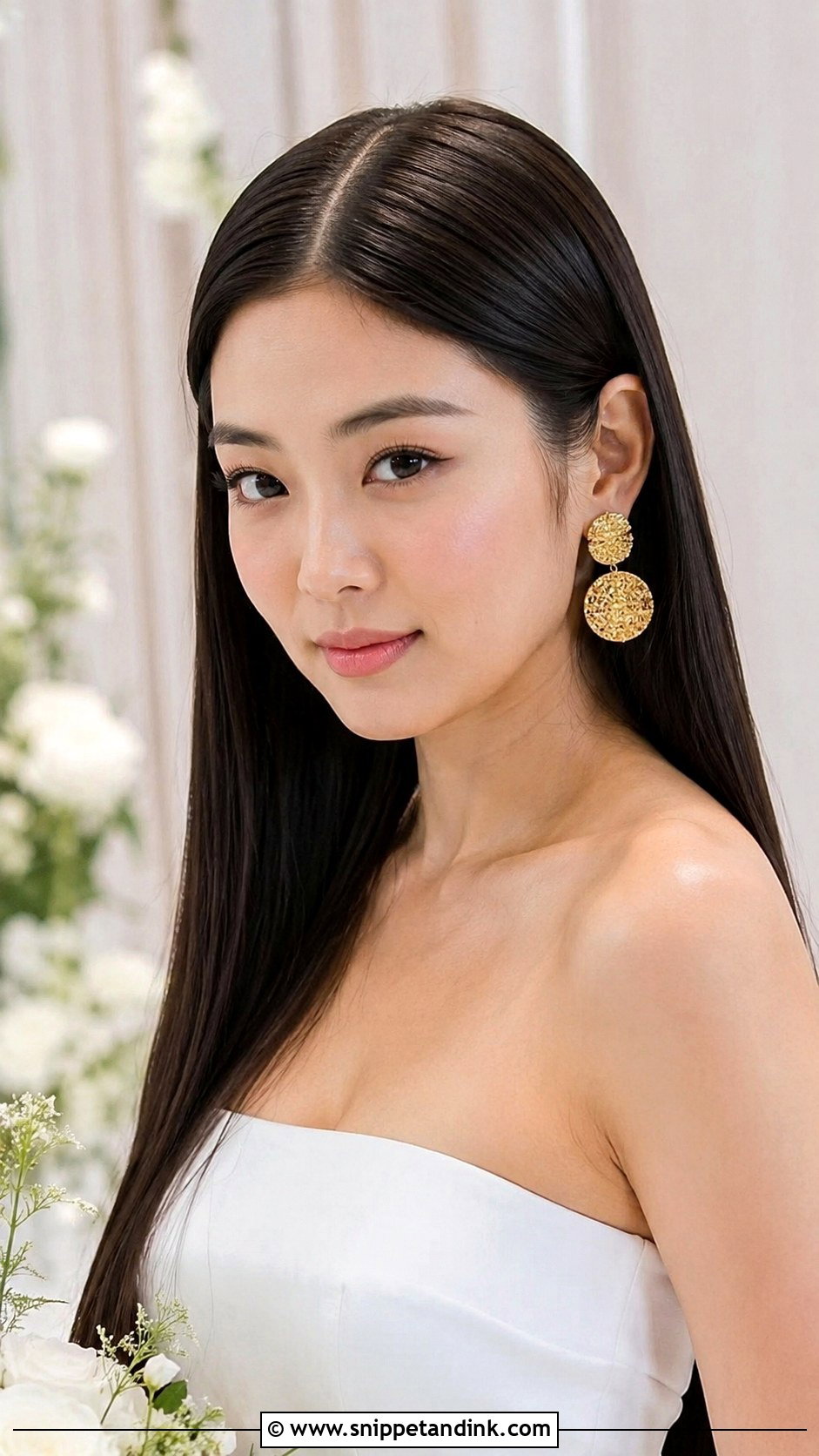Sleek Straight Hair With Center Part - Snippet and Ink - 20 Brunette Bride Hairstyles
