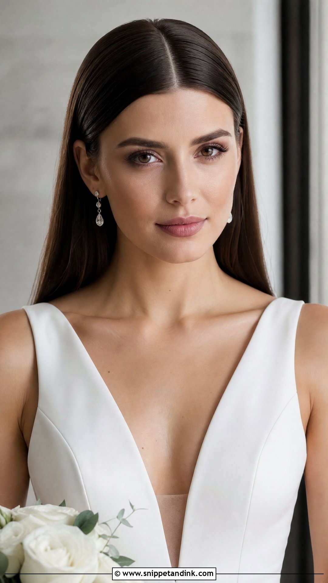Sleek Straight Hair With Center Part - Snippet and Ink - 20 Simple Long Hair Wedding Hairstyles