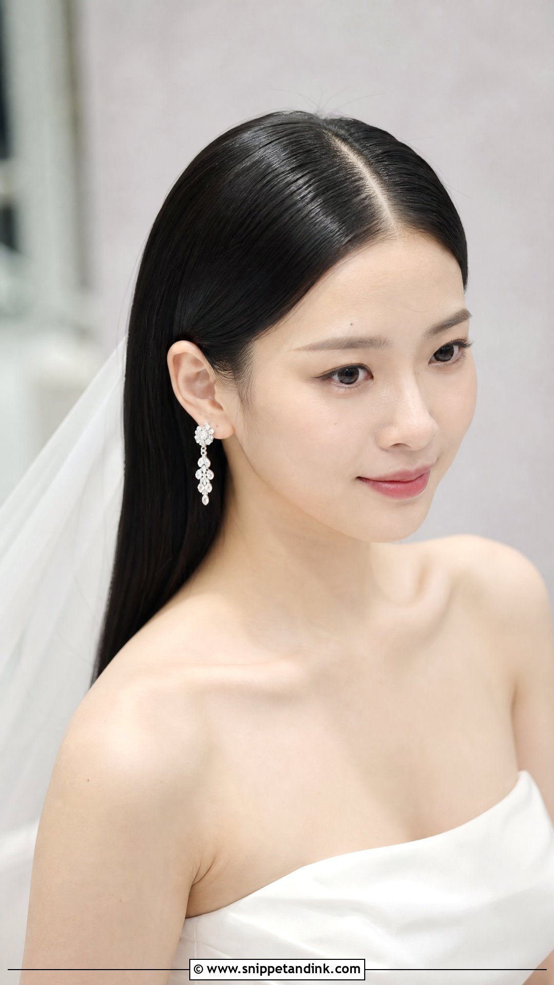 Sleek Straight Hair With Center Part - Snippet and Ink - 20 Simple Wedding Hairstyles for Medium Hair