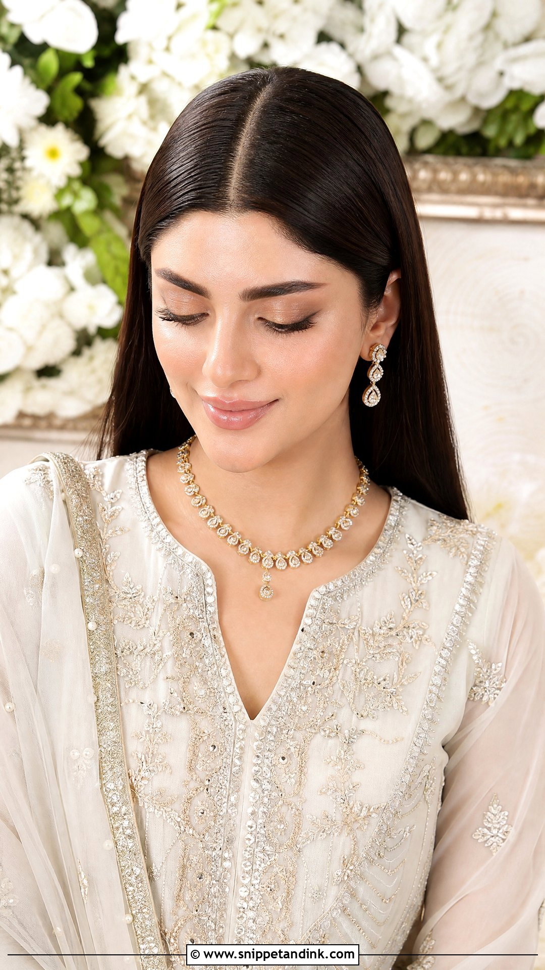 Sleek Straight Hair With Center Part - Snippet and Ink - 20 Walima Bridal Hairstyle Ideas