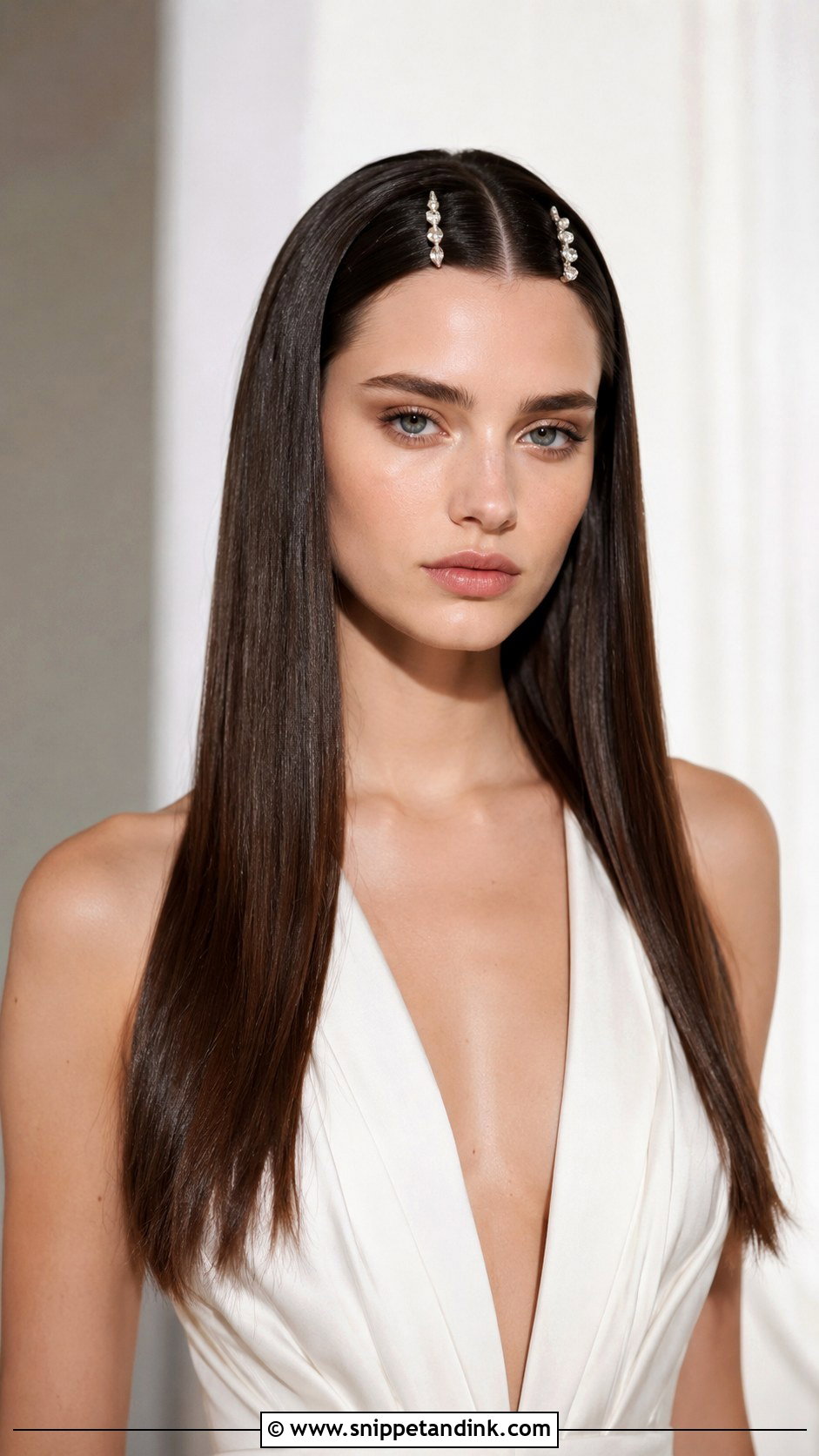Sleek Straight Hair With Center Part - Snippet and Ink - 25 Hairstyles for a Wedding