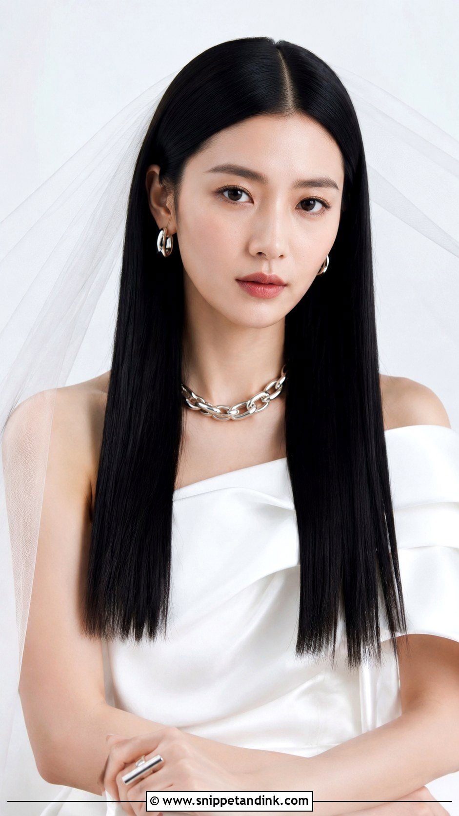 Sleek Straight Hair With Center Part - Snippet and Ink - 35 Bridal Hairstyles