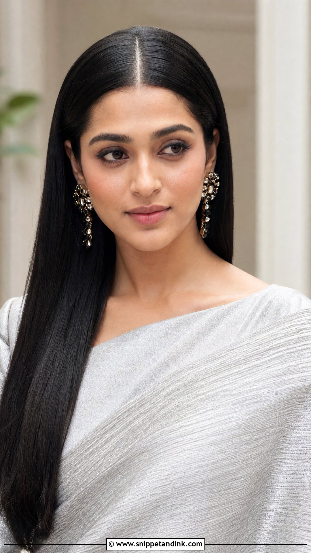 Sleek Straight Hair With Center Part - Snippet and Ink - 20 Indian Hairstyles for Wedding Guest