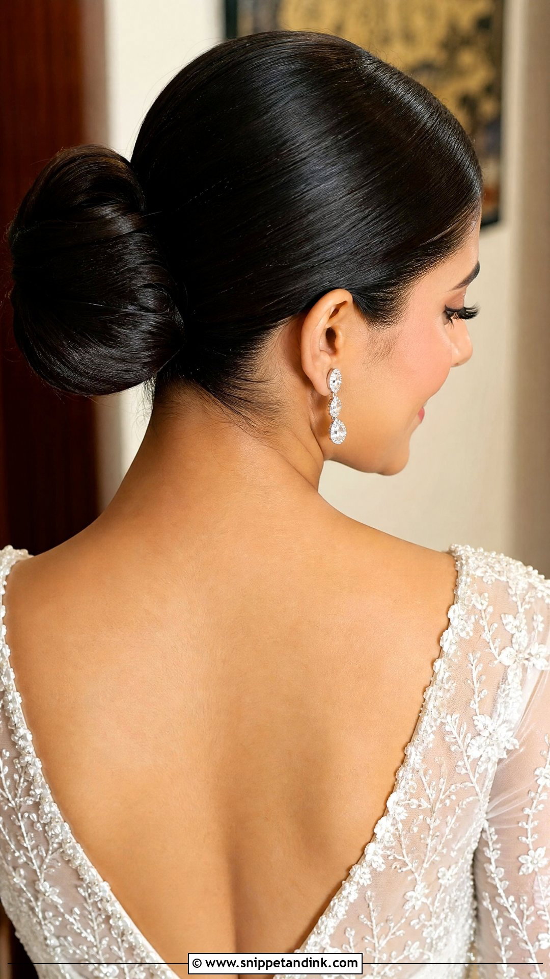 Sleek Straight Hair With Center Part Bun - Snippet and Ink - 20 Sleek Straight Wedding Hair Ideas