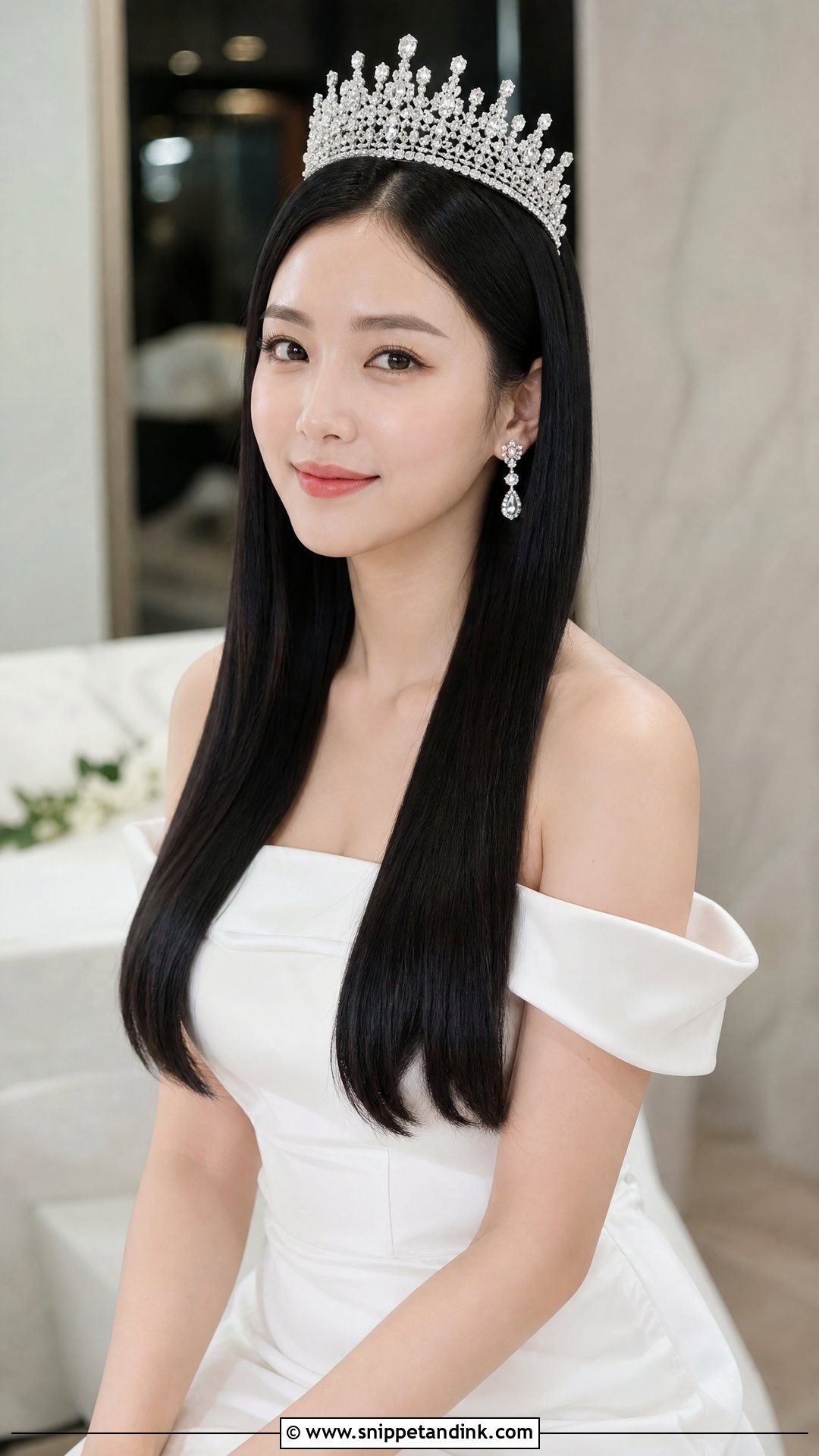 Sleek Straight Hair With Crown - Snippet and Ink - 25 Bridal Hairstyles with Crown