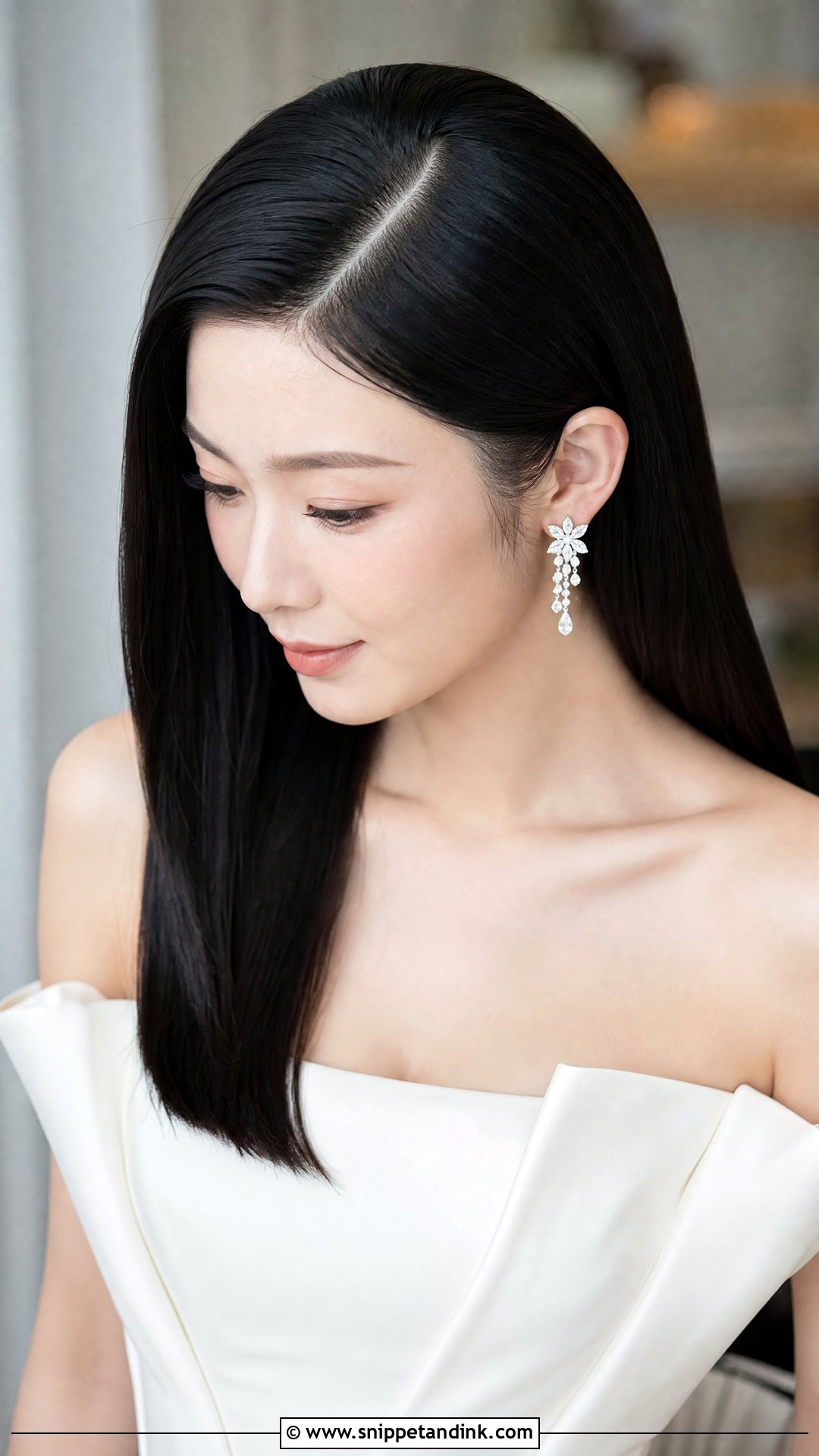 Sleek Straight Hair With Deep Side Part - Snippet and Ink - 20 Dark Hair Wedding Hairstyles Brides