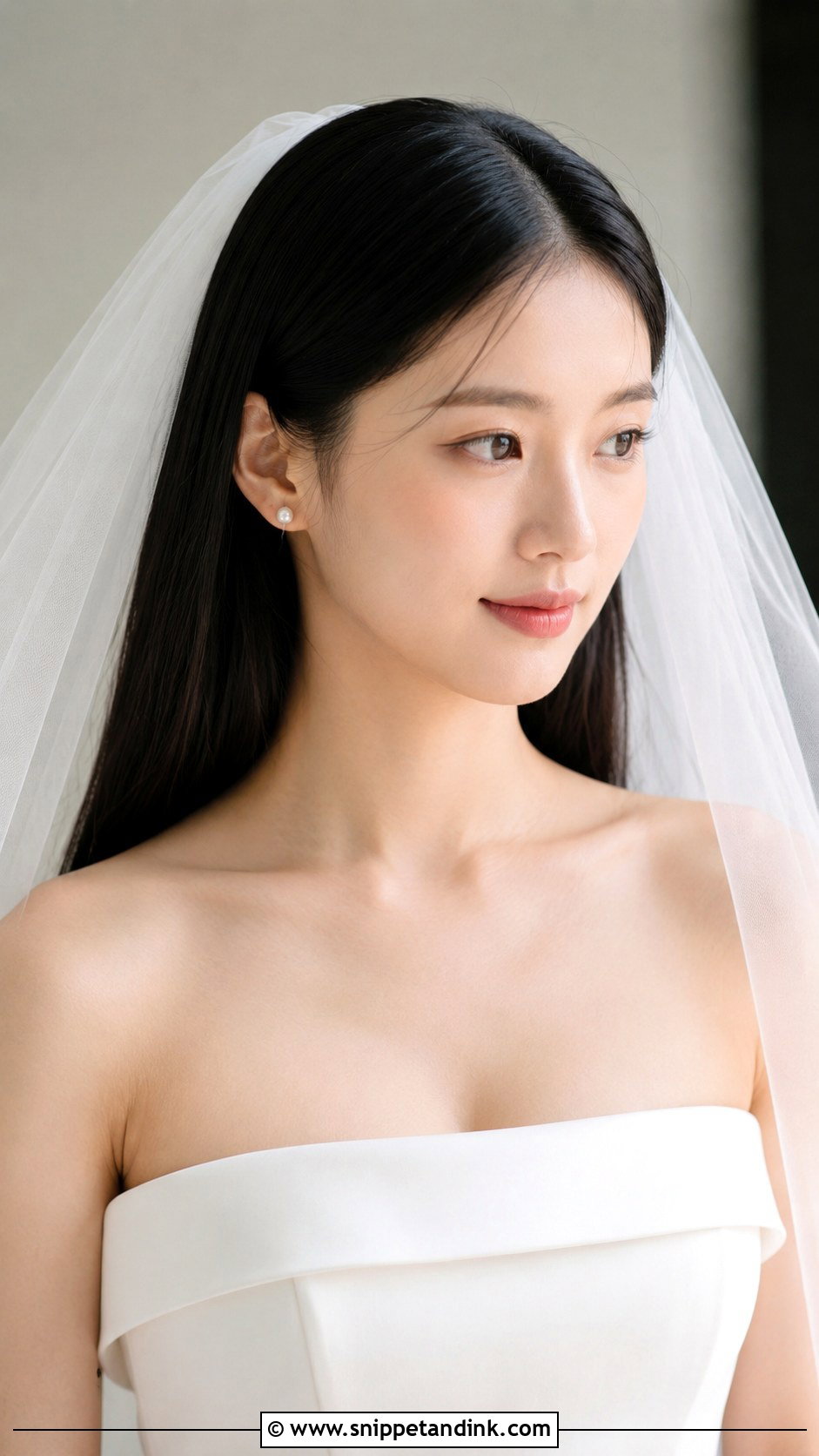 Sleek Straight Hair With Drop Veil - Snippet and Ink - 25 Hair Down with Veil Ideas
