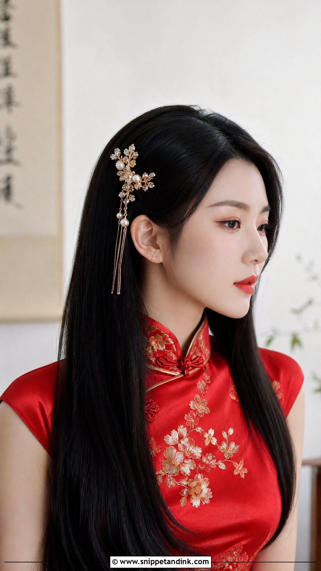 Sleek Straight Hair With Hairpin - Snippet and Ink - 20 Chinese Wedding Hairstyles