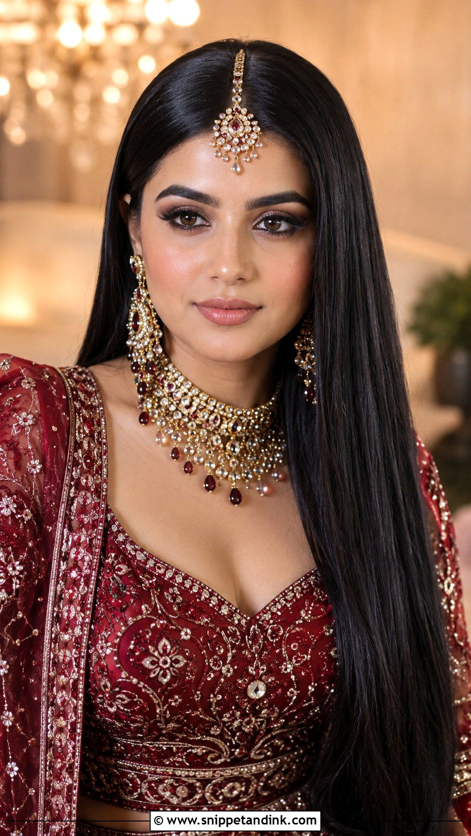 Sleek Straight Hair With Maang Tikka - Snippet and Ink - 25 Indian Weddings Bridal Hairstyles