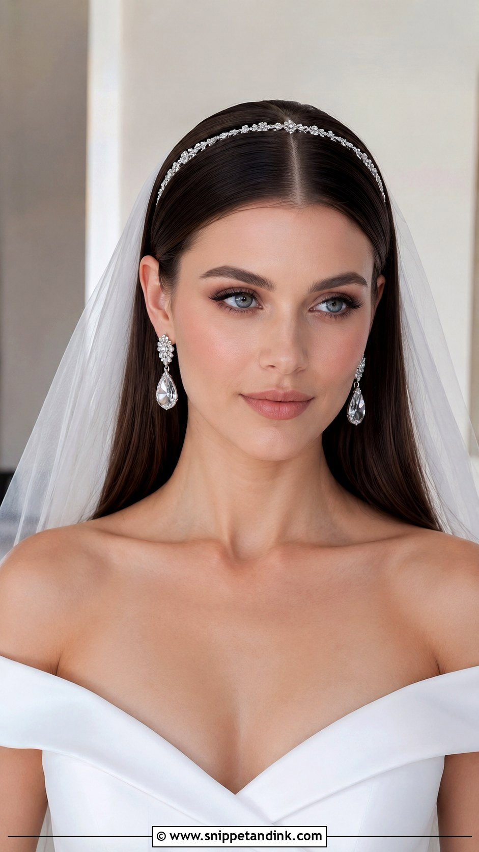 Sleek Straight Hair With Middle Part - Snippet and Ink - 20 Round Face Bridal Hair Ideas