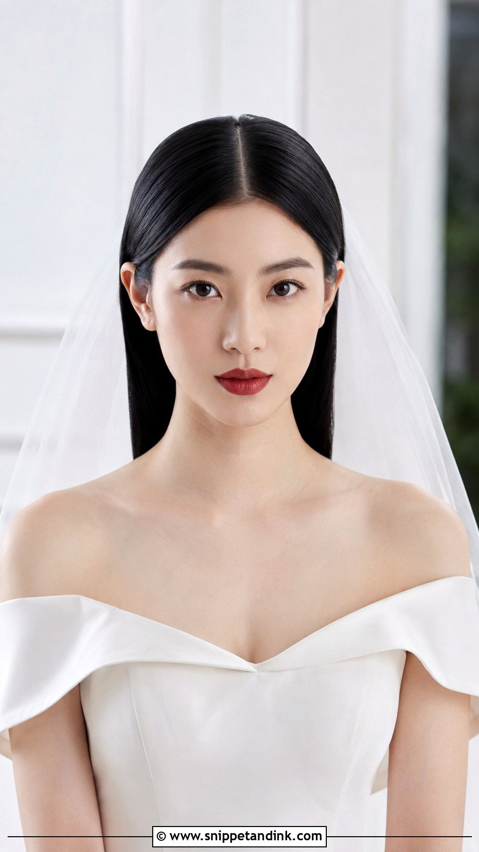 Sleek Straight Hair With Middle Part - Snippet and Ink - 20 Bridal Hair Front View Ideas