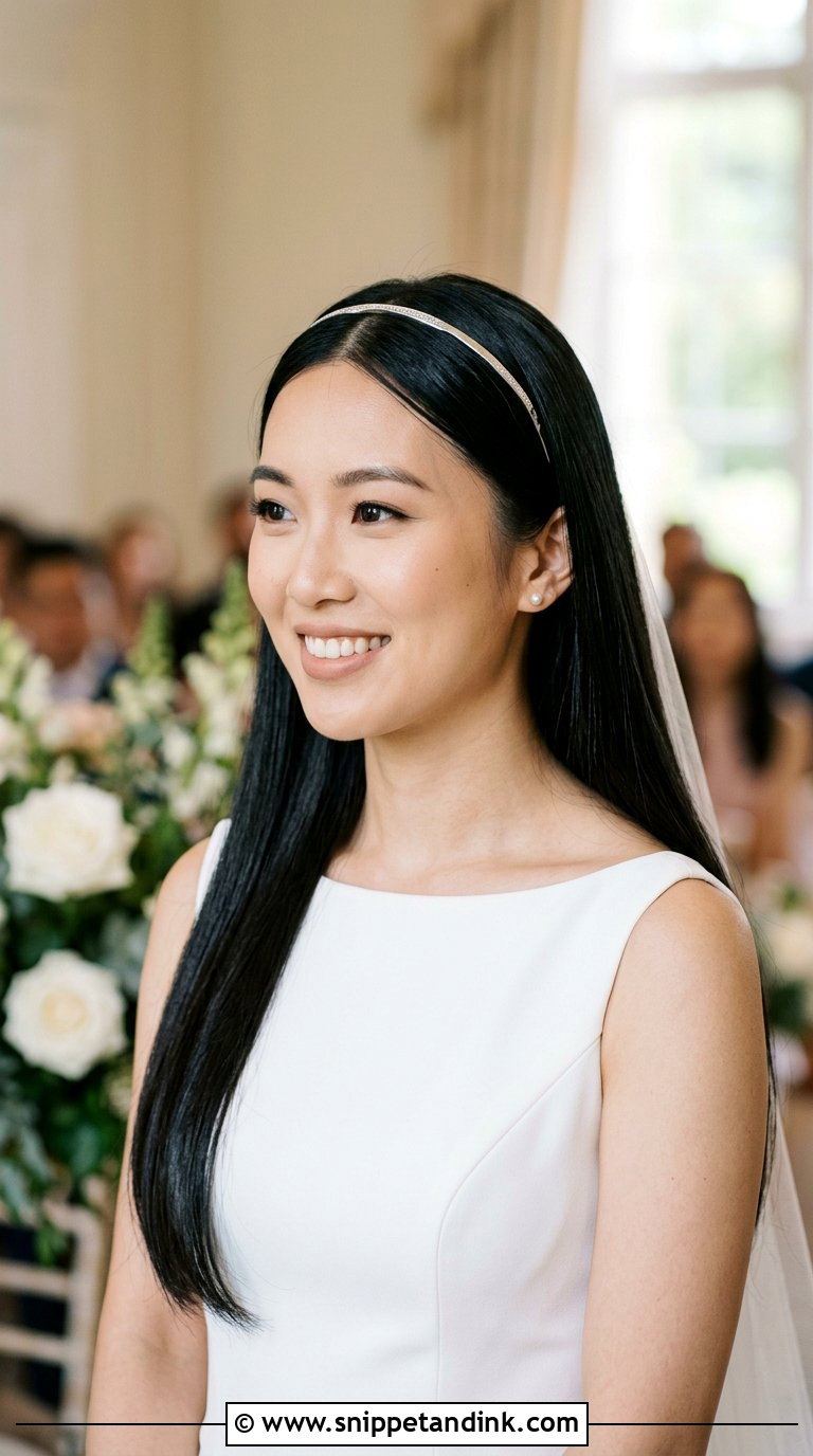 Sleek Straight Hair With Minimalist Headband - Snippet and Ink - 20 Bridal Hair with Headband Ideas