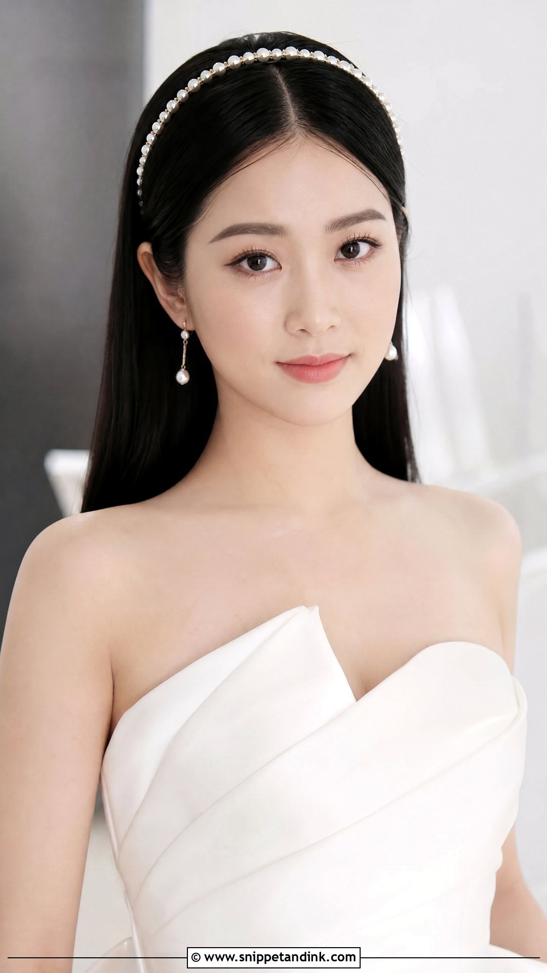 Sleek Straight Hair With Pearl Headband - Snippet and Ink - 20 Wedding Hair with Pearls Ideas