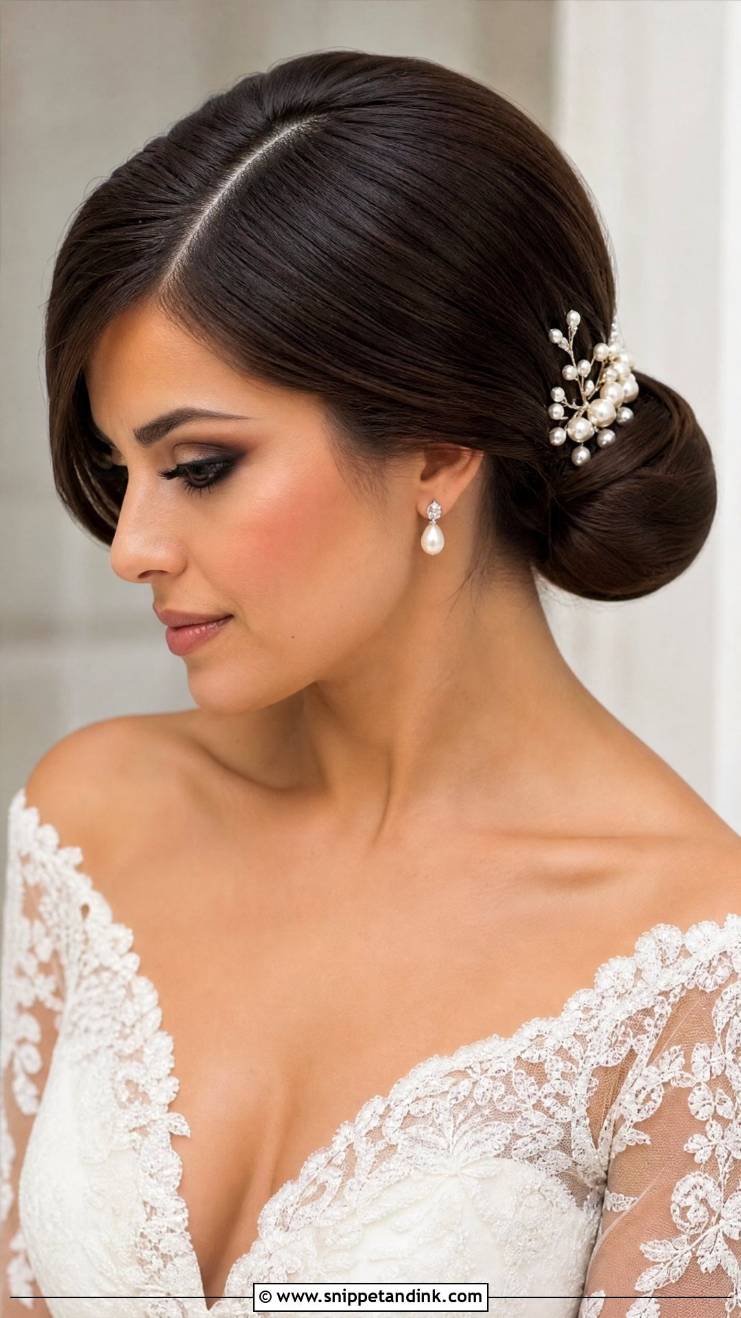 Sleek Straight Hair With Side Part Bun - Snippet and Ink - 20 Sleek Straight Wedding Hair Ideas