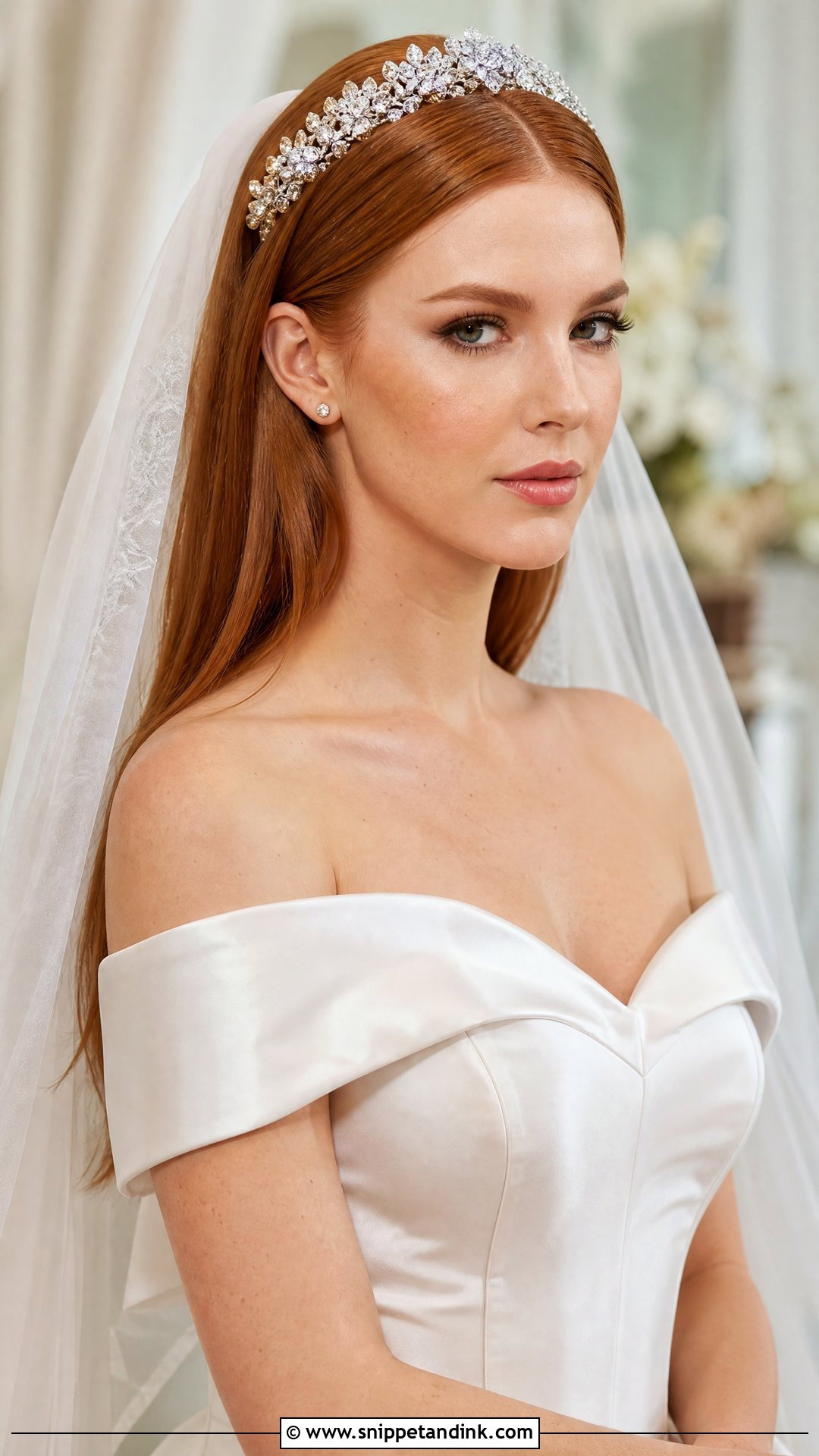 Sleek Straight Hair With Sparkling Tiara - Snippet and Ink - 20 Christian Bride Hairstyle with Crown Ideas