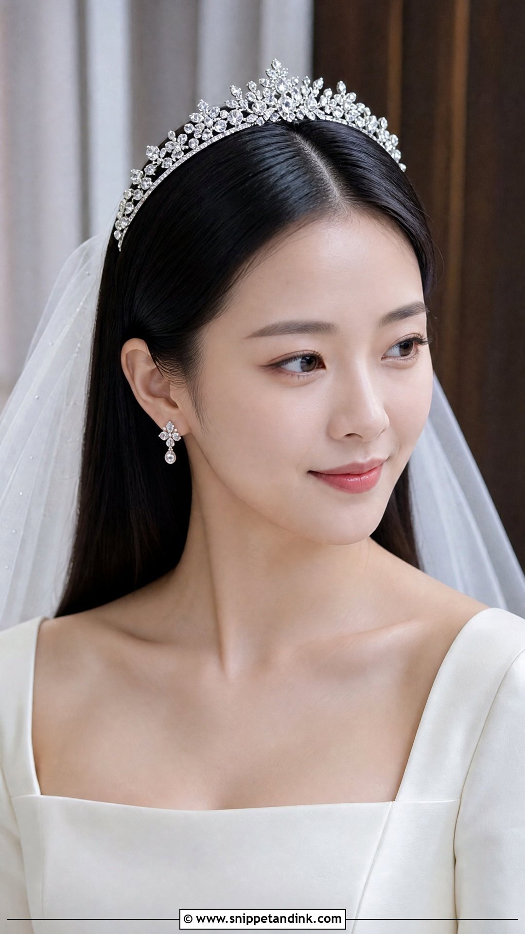 Sleek Straight Hair With Tiara - Snippet and Ink - 20 Bridal Hairstyles with Tiara