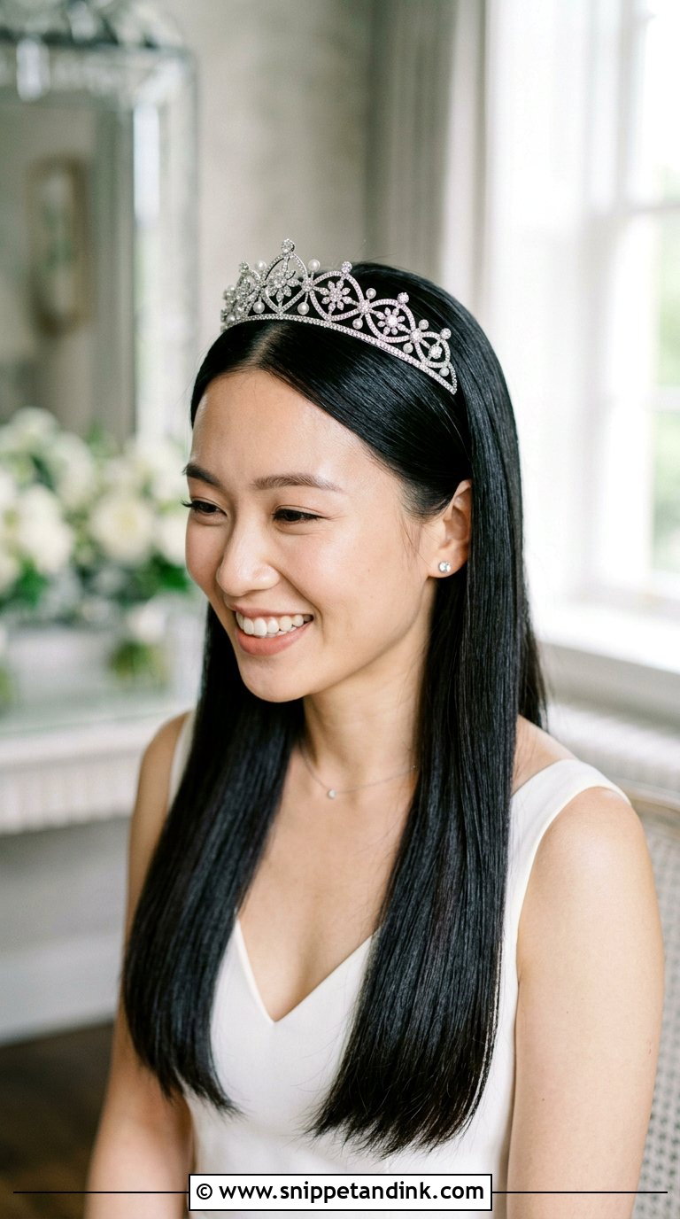 Sleek Straight Hair With Tiara - Snippet and Ink - 20 Bride Hairstyles with Crown