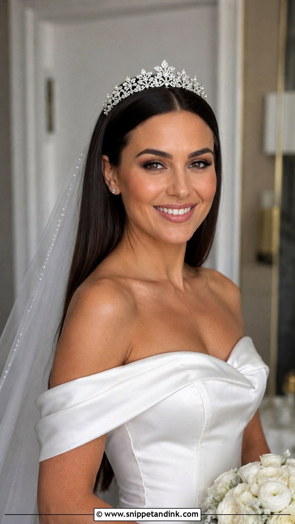 Sleek Straight Hair With Tiara - Snippet and Ink - 20 Wedding Hair with Crown Ideas